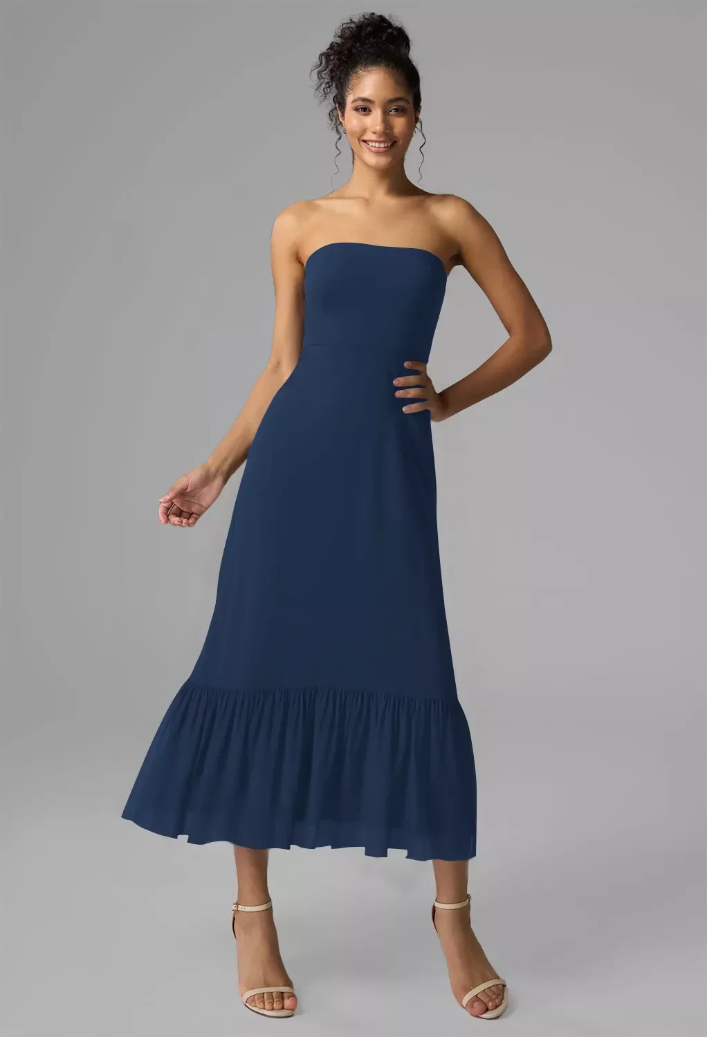 AW Kate Dress, Navy Chiffon Tea Length Straight Neckline Wedding Guest  Dresses | AW.Bridal Ireland