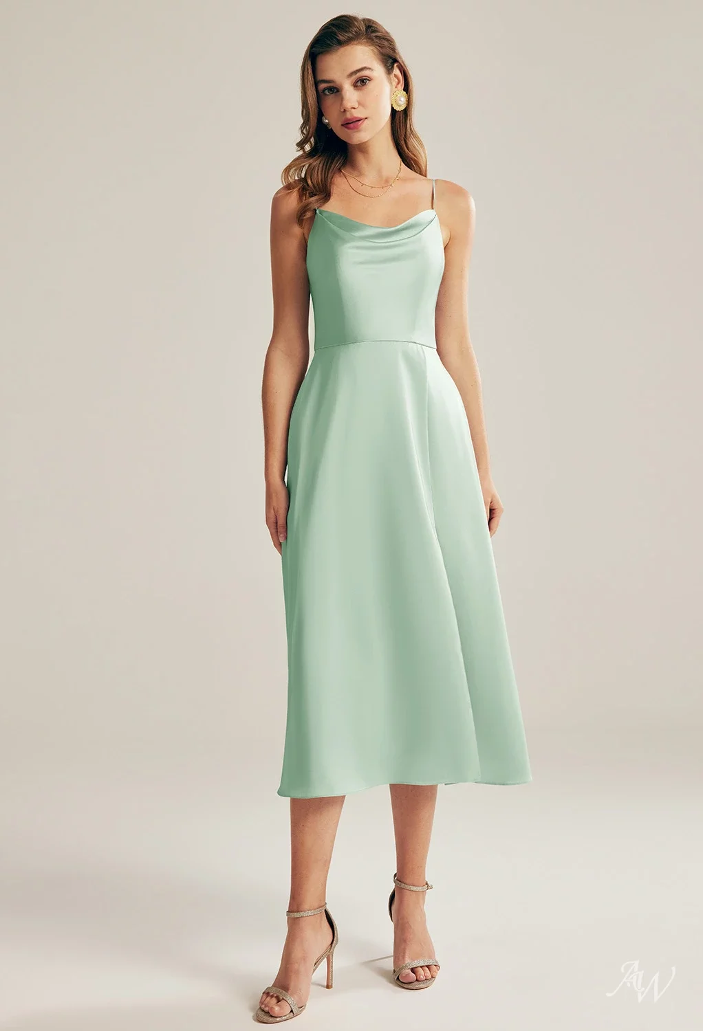knee length dresses for ladies BABARONI Cowl Neck A-Line Dress with Slit Bronzer Plus size, Bronzer / US18