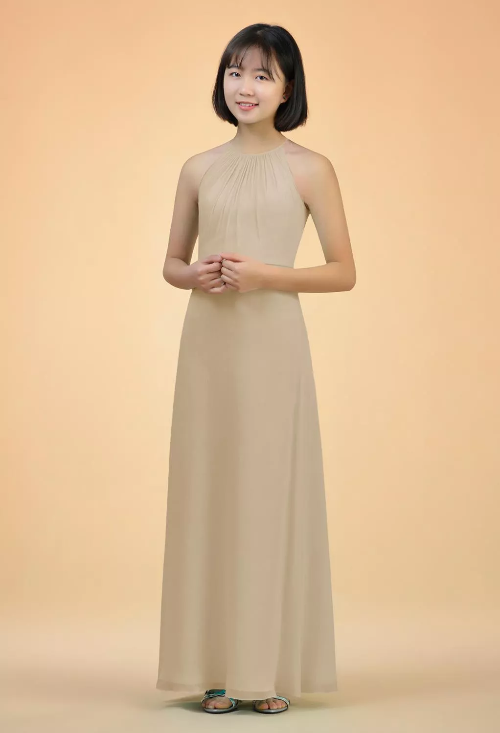 sachin and babi light blue dress Hot A-line Straps Ruffles Floor-Length Chiffon Corset Bridesmaid Dress main image 0