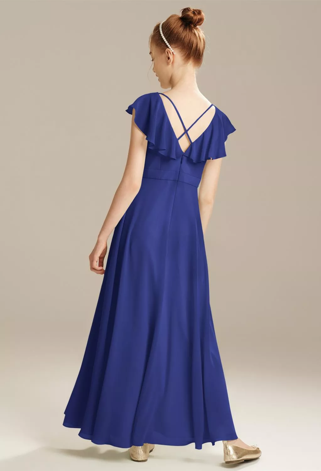 royal blue junior bridesmaid dresses Junior Bridesmaid Chiffon Dress Party & Flower Girl Gown with Pleats  COCOMELODY B01M64J70L