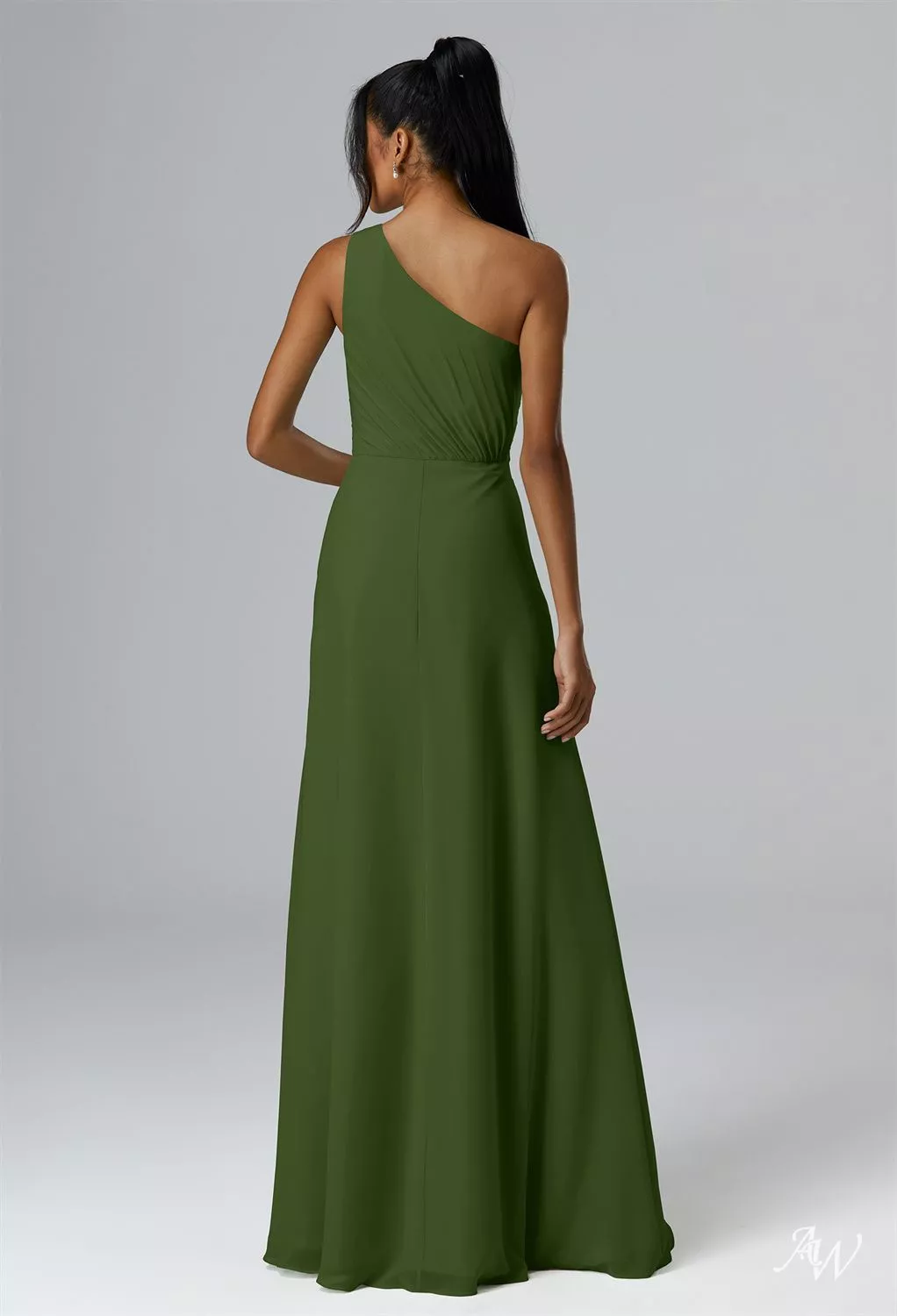 irish green bridesmaid dresses Bow One Shoulder Satin Bridesmaid Dress - Moss Green | Six Stories main image 1