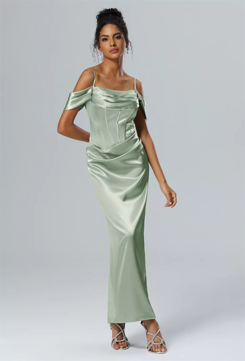 graduation dresses sage green MissJophiel Sage Green Glitter Tulle Midi Dress Sage Green / Tea Length / US2 main image 1