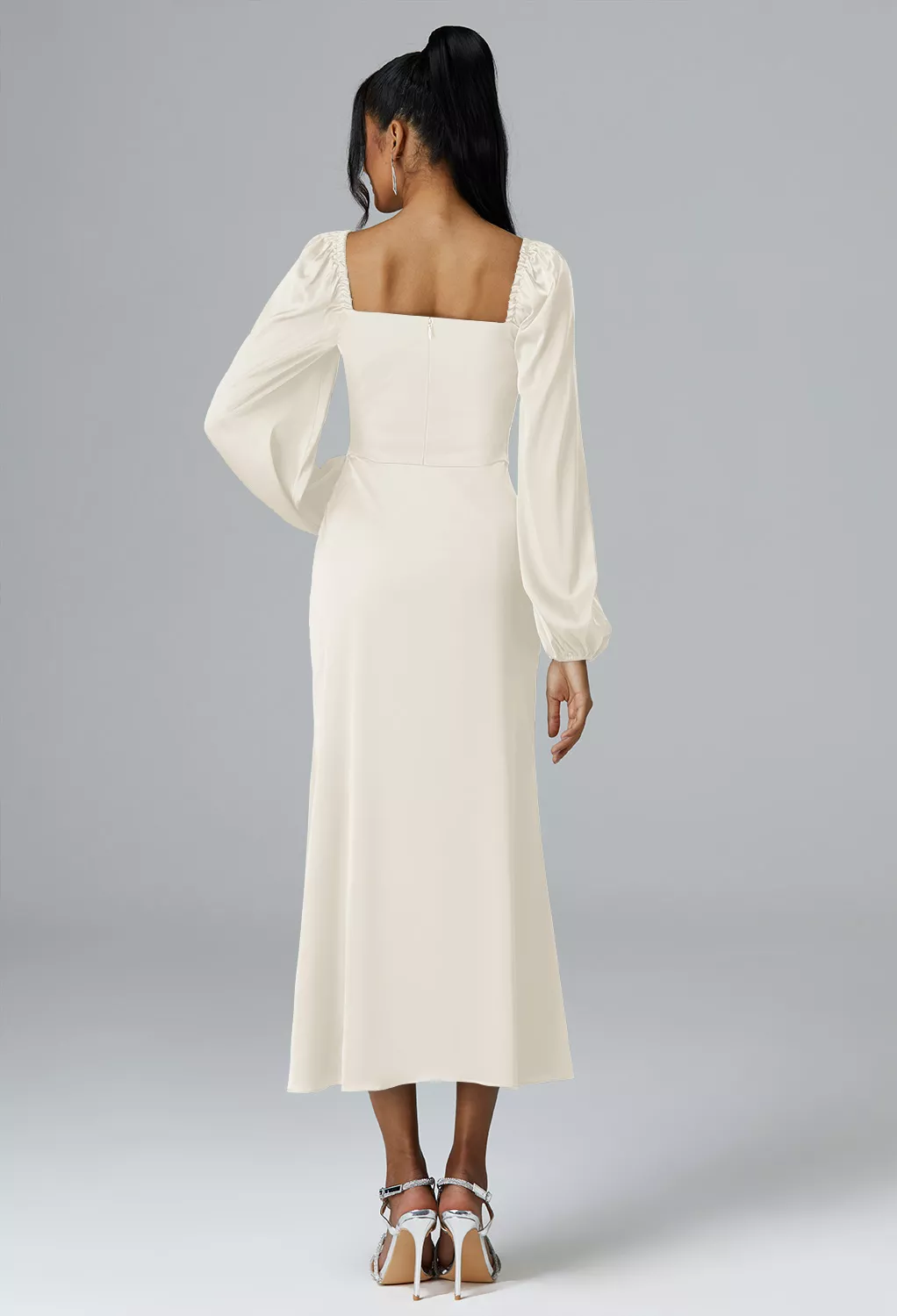 knee length dresses for ladies Long Sleeve Sparkly Wedding Guest Dress | V-neck Midi