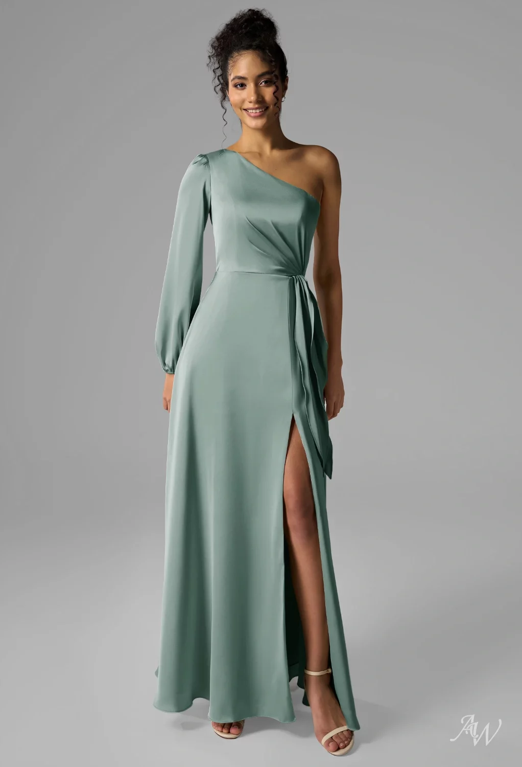 deep sea green bridesmaid dresses AW Beau Satin Charmeuse mismatched different shades of green bridesmaid dresses
