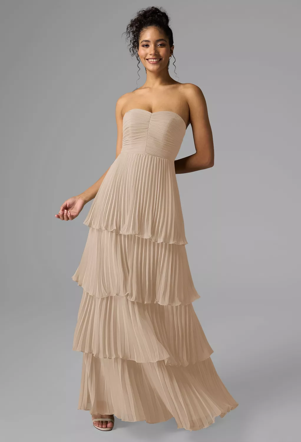 champagne bridesmaid dresses ireland Modest Champagne Long Bridesmaid Dresses with Slit Viniodress VB1003