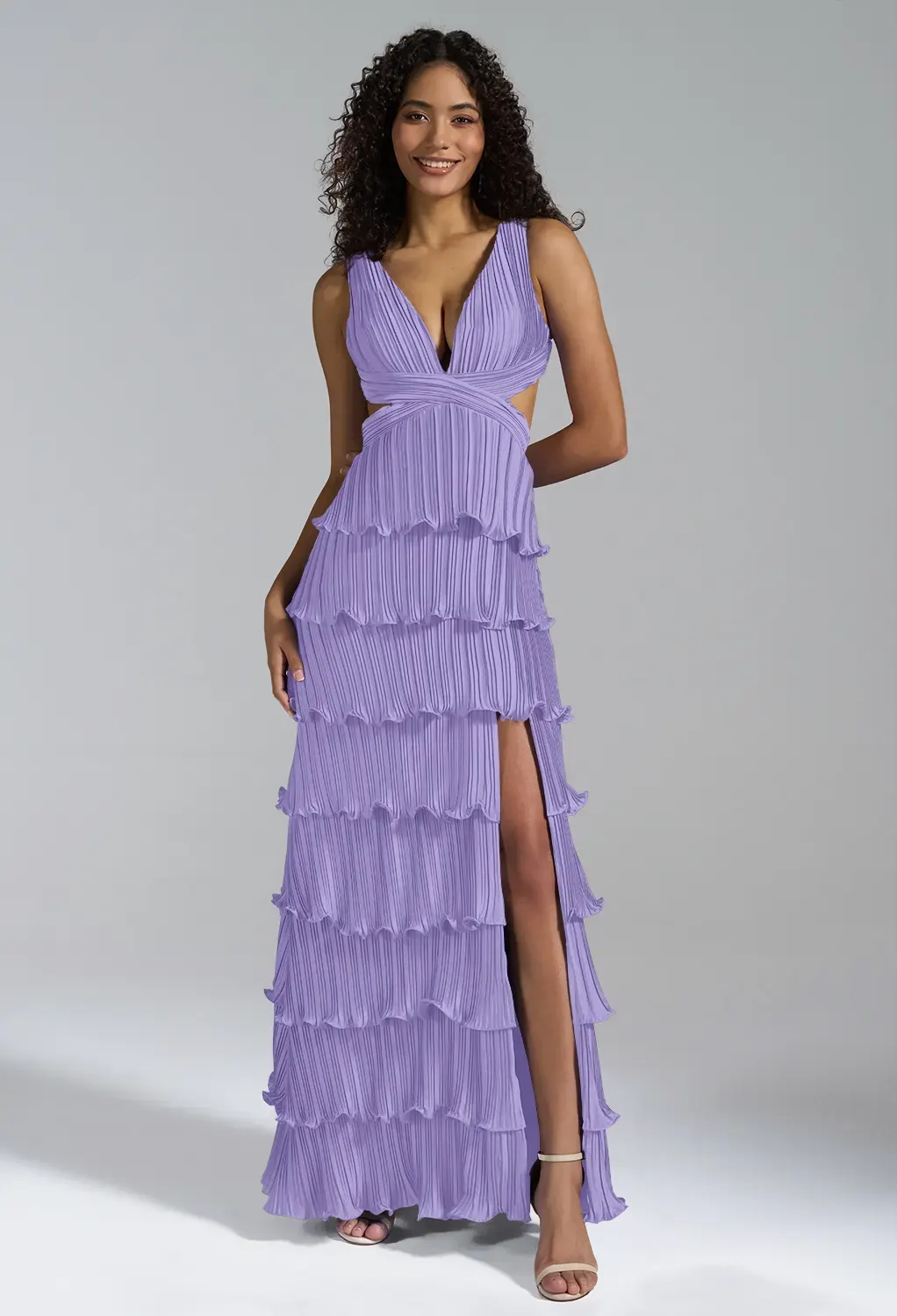 green emerald velvet dress Elegant Lilac Long A-Line Spaghetti Straps Lace-Up Satin Prom Dresses main image 1