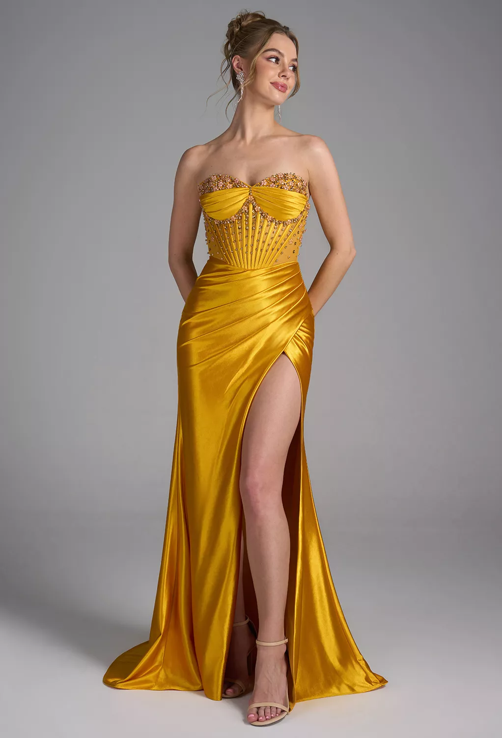 slim fit dress slacks Mermaid Strapless Crystal Satin Fitted Prom Dress Evening Dress US16 / Royal Blue