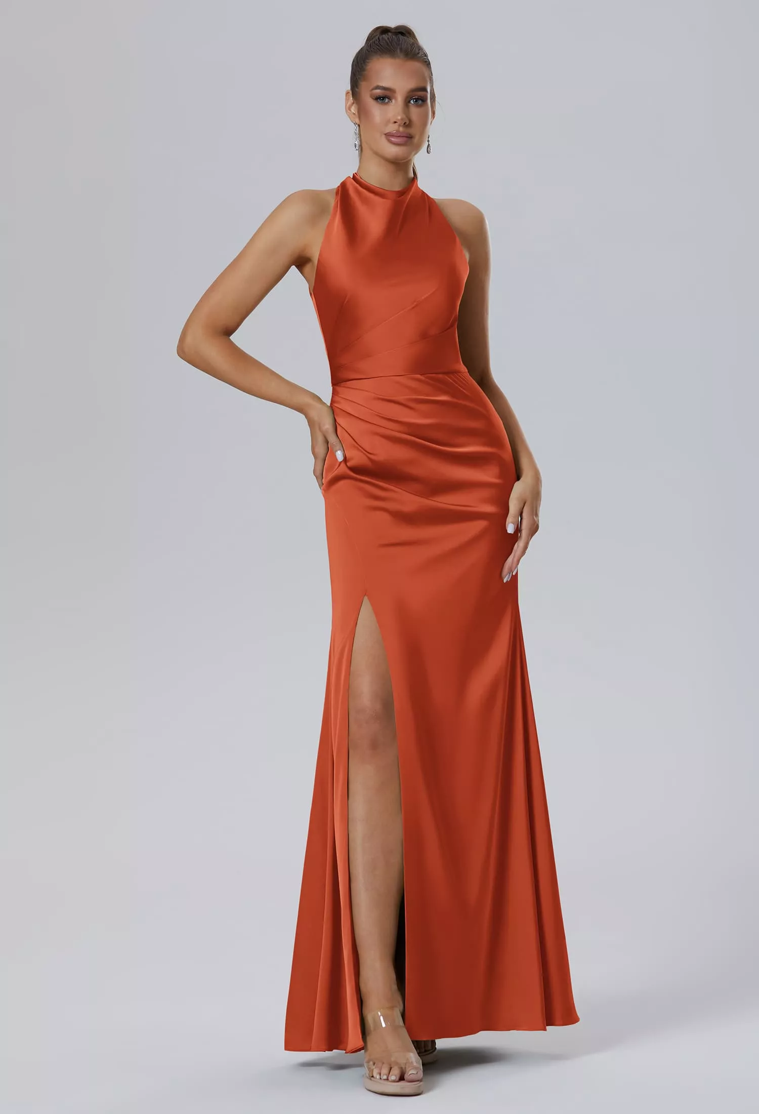 SAMHO Abito Da Damigella D'onore Da Donna Con Scollo A V Con Fessura In Chiffon Plissettato Abito Da Sera Formale Con Tasche Rosa Polvere 62 123758812