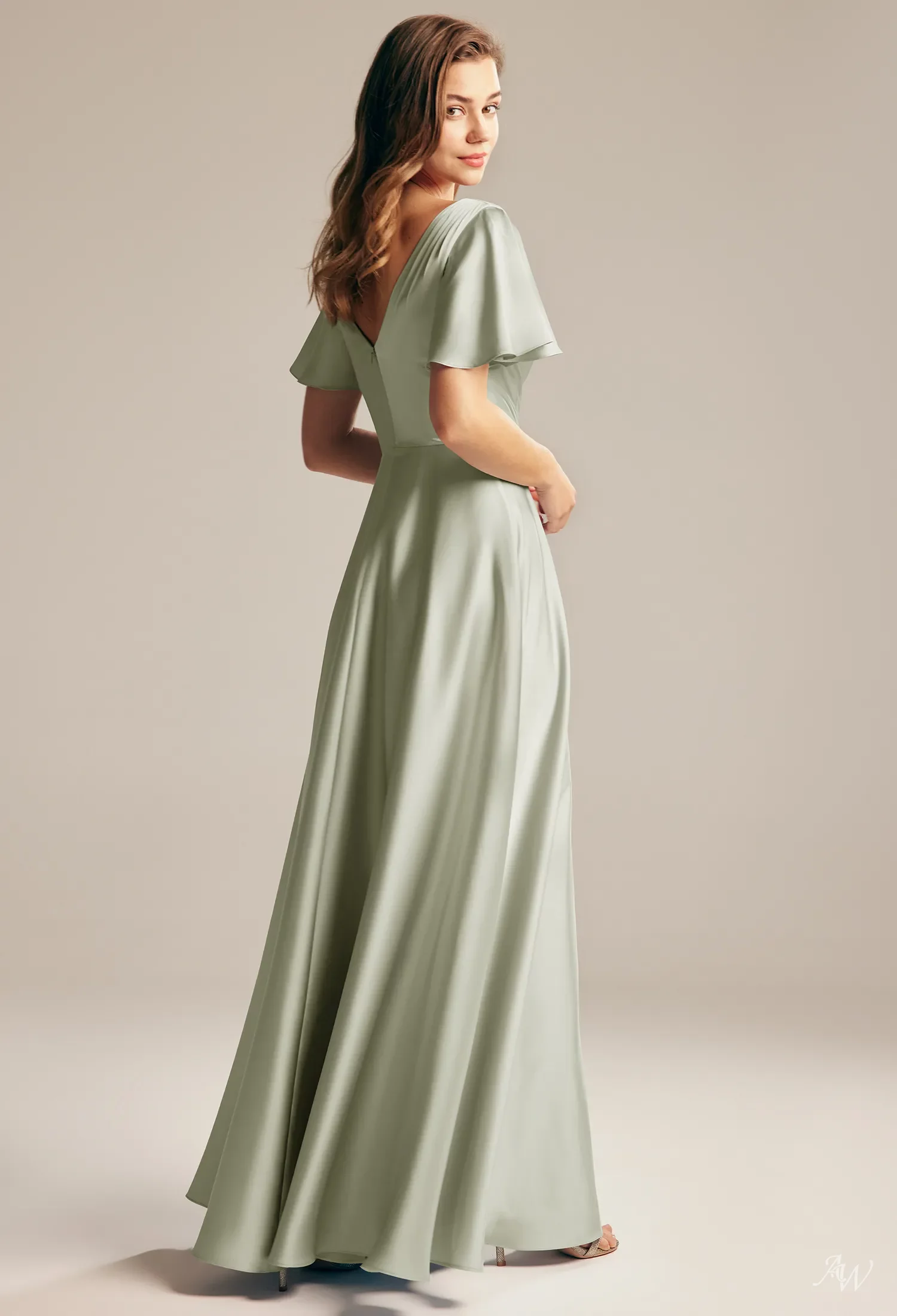 sage green bridesmaid dresses satin under $60 Champagne V-Neck Dress A-Line Floor-Length Ideal for bridesmaids and perfectly suited for any wedding celebration AW.Bridal A-line V-Neck Floor Length