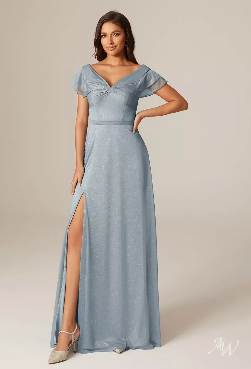 green emerald velvet dress S Size Blue Wrap Satin Dress With Flutter Sleeves (Ready to Ship) – Désir  Couture main image 1