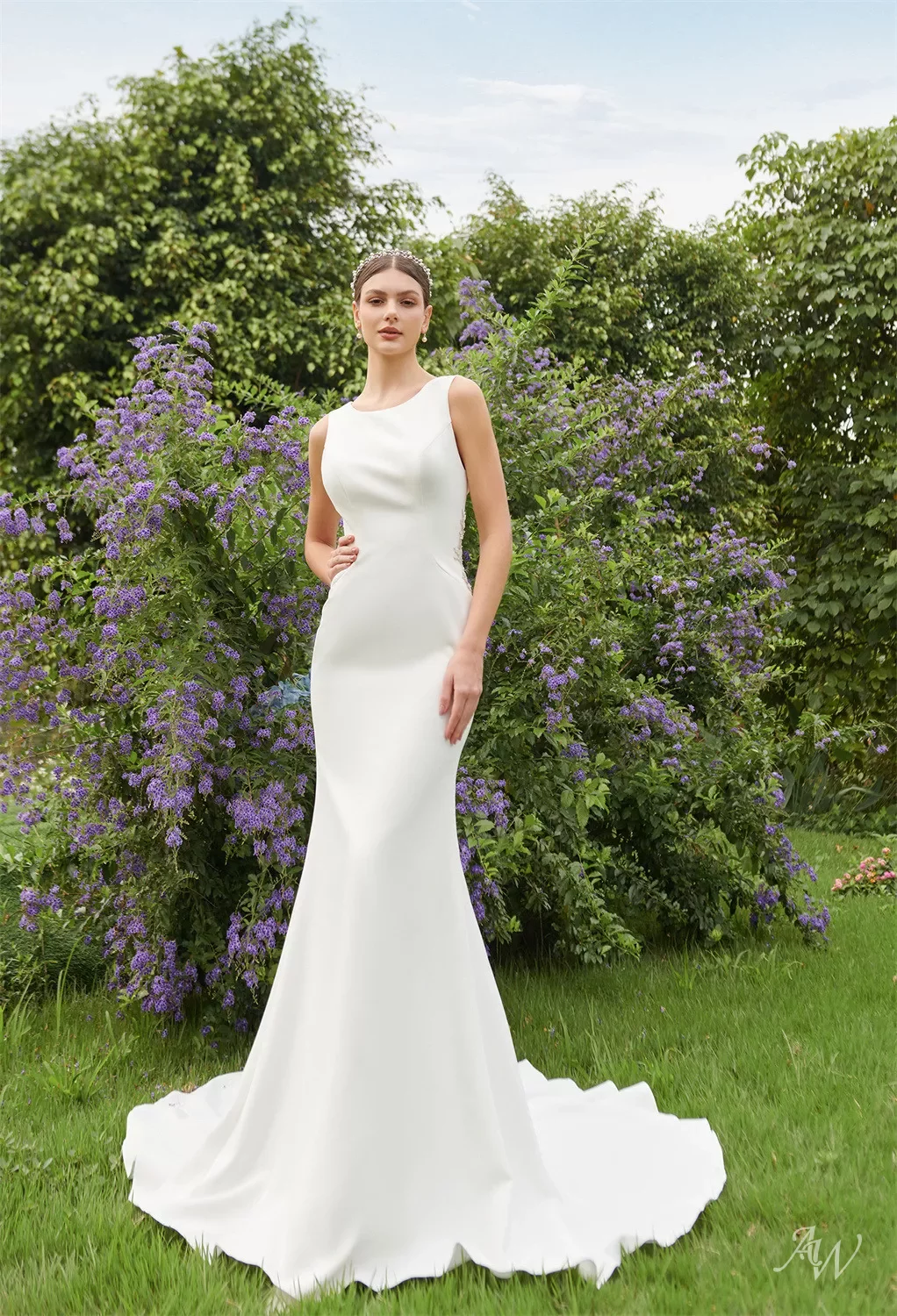 AW Embeth Wedding Dress, Jasmine Green Satin Floor Length Bateau Neckline Wedding  Dresses | AW.Bridal