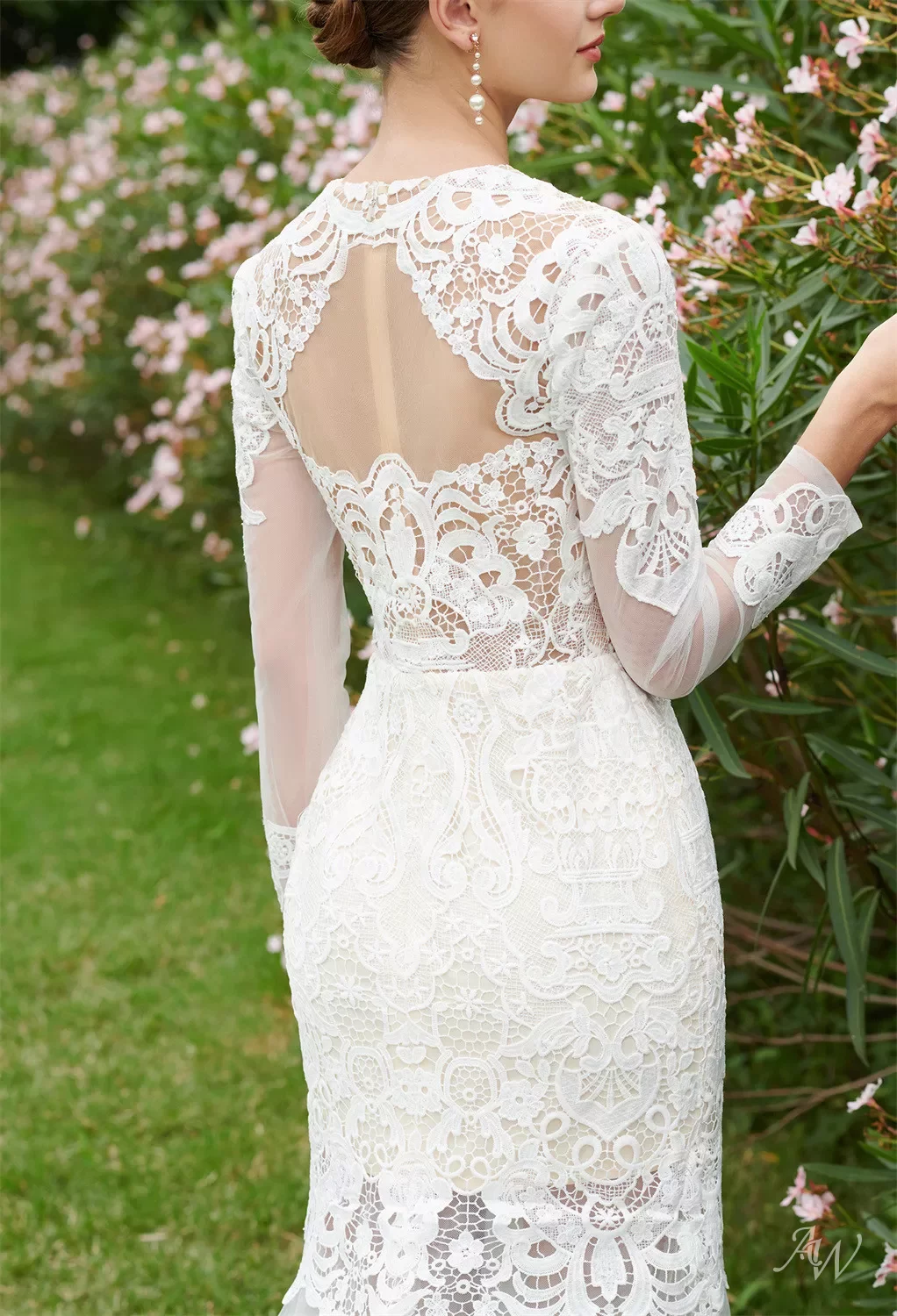 knee length dresses for ladies Chiffon A-line Long Sleeves Lace Wedding Dresses, MW843 main image 1