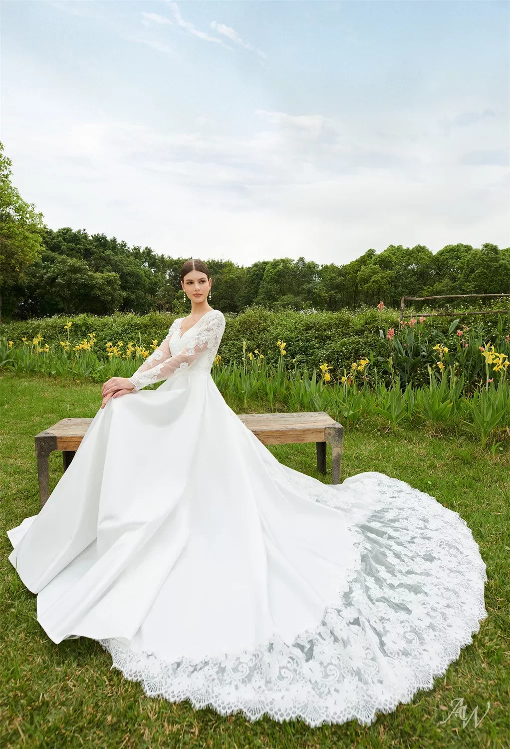 AW Giva Wedding Dress, Jasmine Green Satin Floor Length V-Neck Wedding  Dresses | AW.Bridal