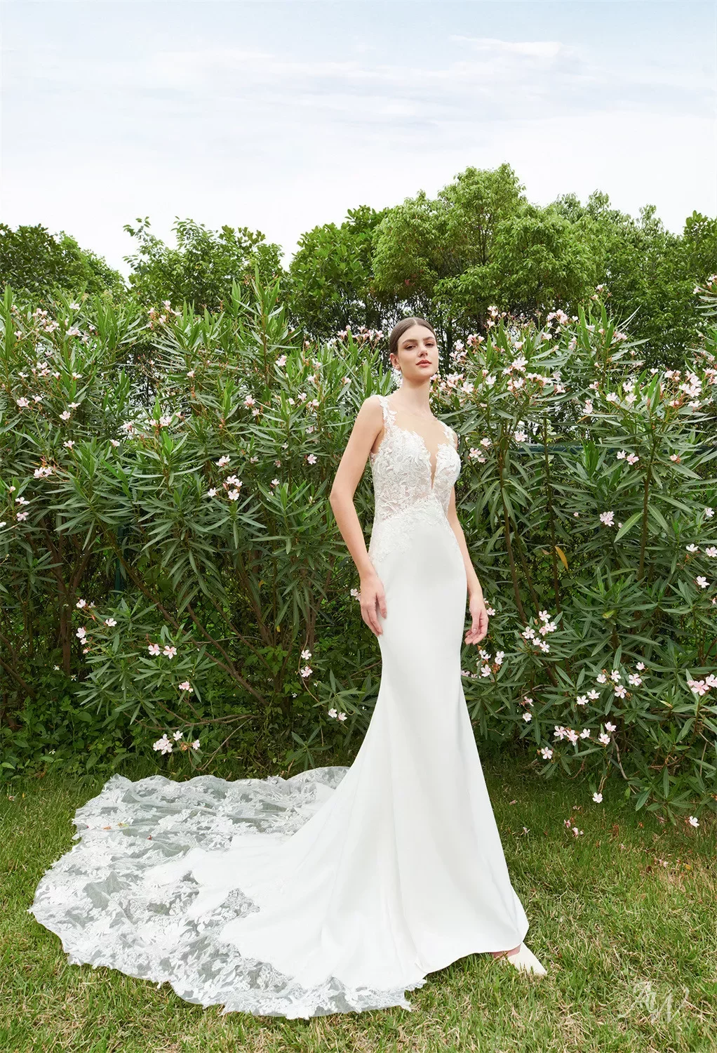 green vine wedding dress AW Jillian Dress, Jasmine Satin Floor Length V-Neck Wedding Dresses wedding dress with green leaves