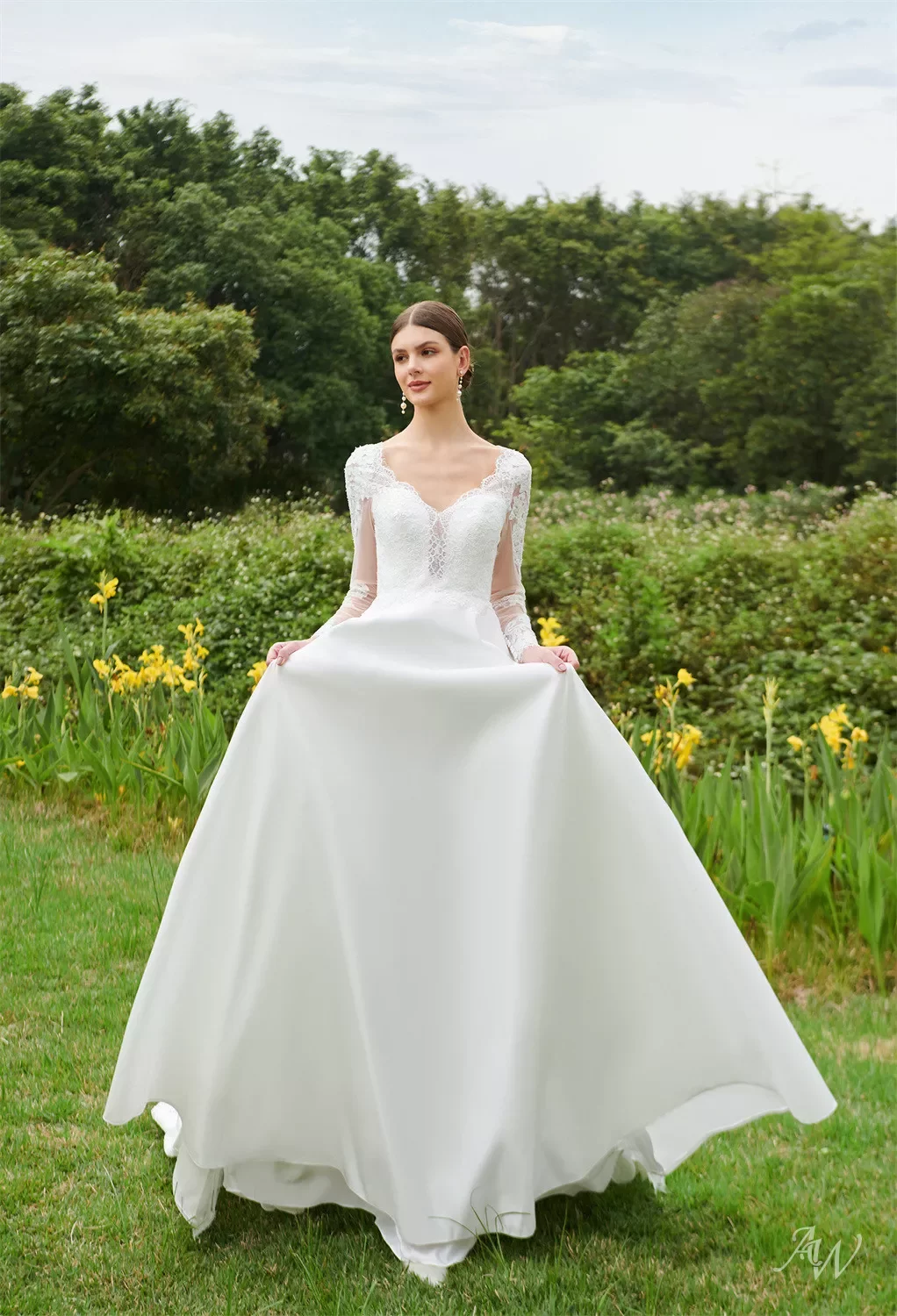 AW Giva Wedding Dress, Jasmine Green Satin Floor Length V-Neck Wedding  Dresses | AW.Bridal