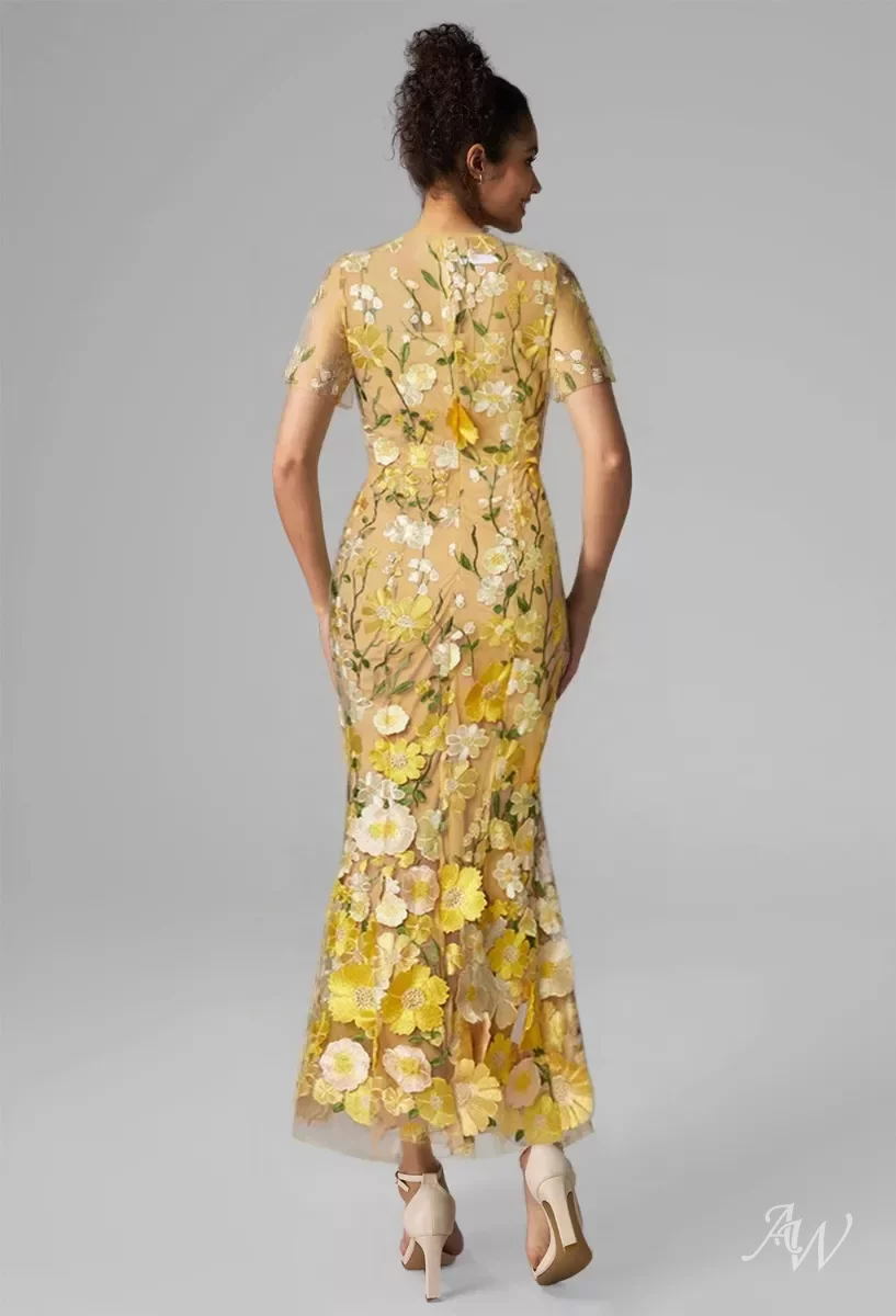 AW Riley Dress, Blazing Yellow Tulle Tea Length Bateau Neckline Wedding Guest Dresses | AW.Bridal AW Riley Dress, Blazing Yellow Tulle Tea Length Bateau Neckline Wedding Guest Dresses | AW.Bridal