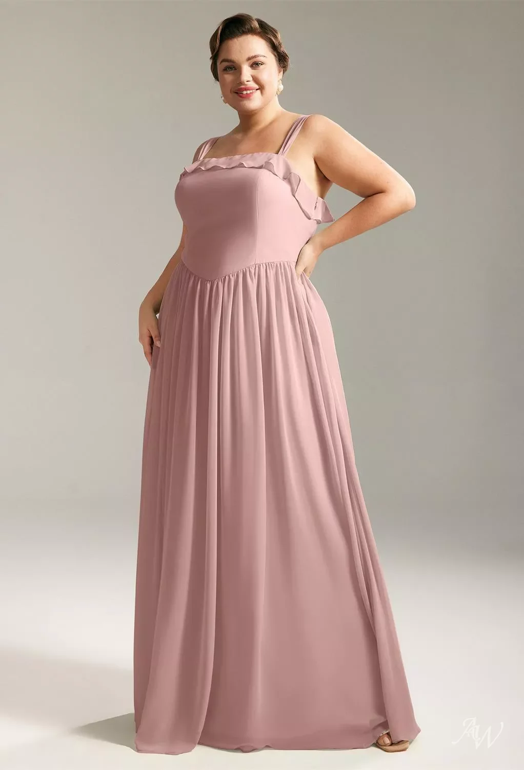 AW Ashby Dress, Dusty Rose Chiffon Floor Length Square Neckline Bridesmaid  Dresses | AW.Bridal