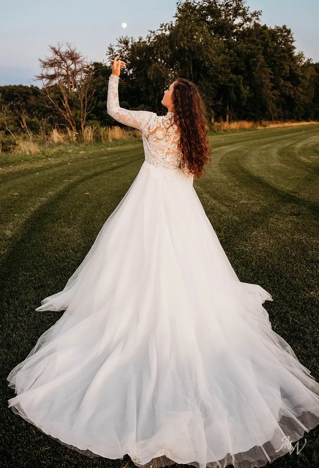 AW Adah Wedding Dress, Jasmine Green Tulle Floor Length Halter