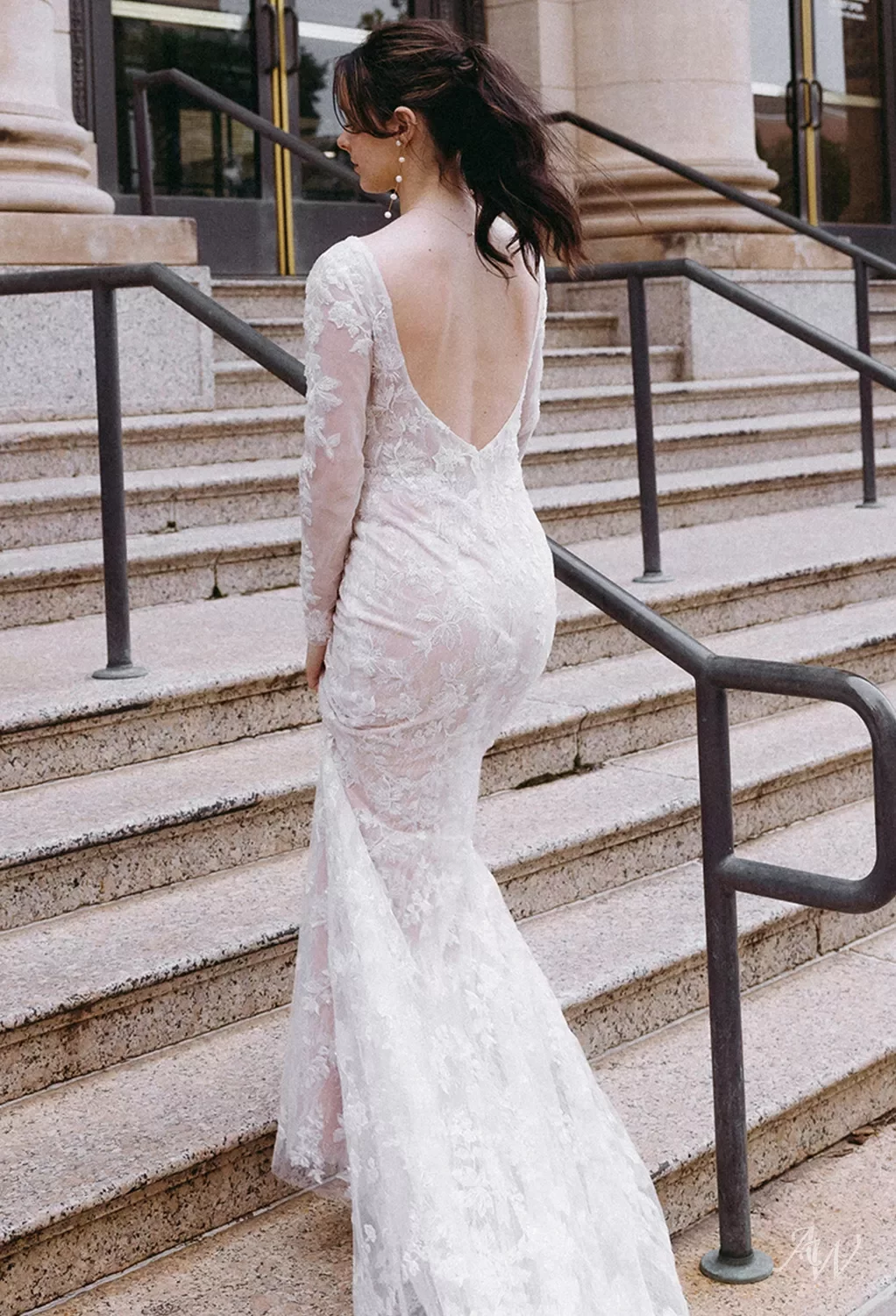 chinese dress ladies Lace Long Sleeve A Line V Neck Wedding Dress with Sweep Train main image 1