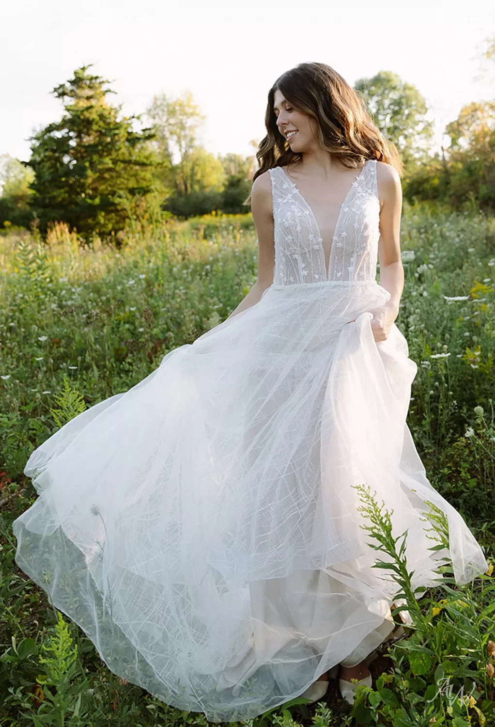 navy blue dress for baby girl Plunging V-Neck Sleeveless Whimsical Lace A-Line Nude Wedding Dress, Nude Pink main image 0