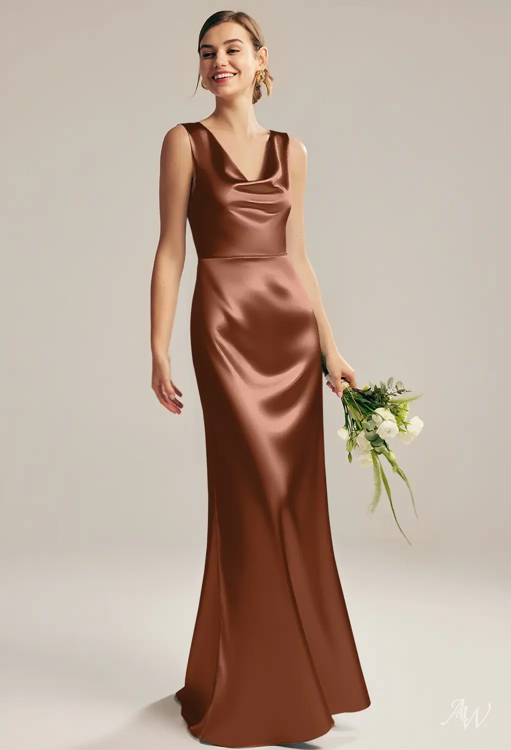 blue dress for baby girl Wrap-Style Maxi Satin Bridesmaid Dress with Waist Tie main image 0
