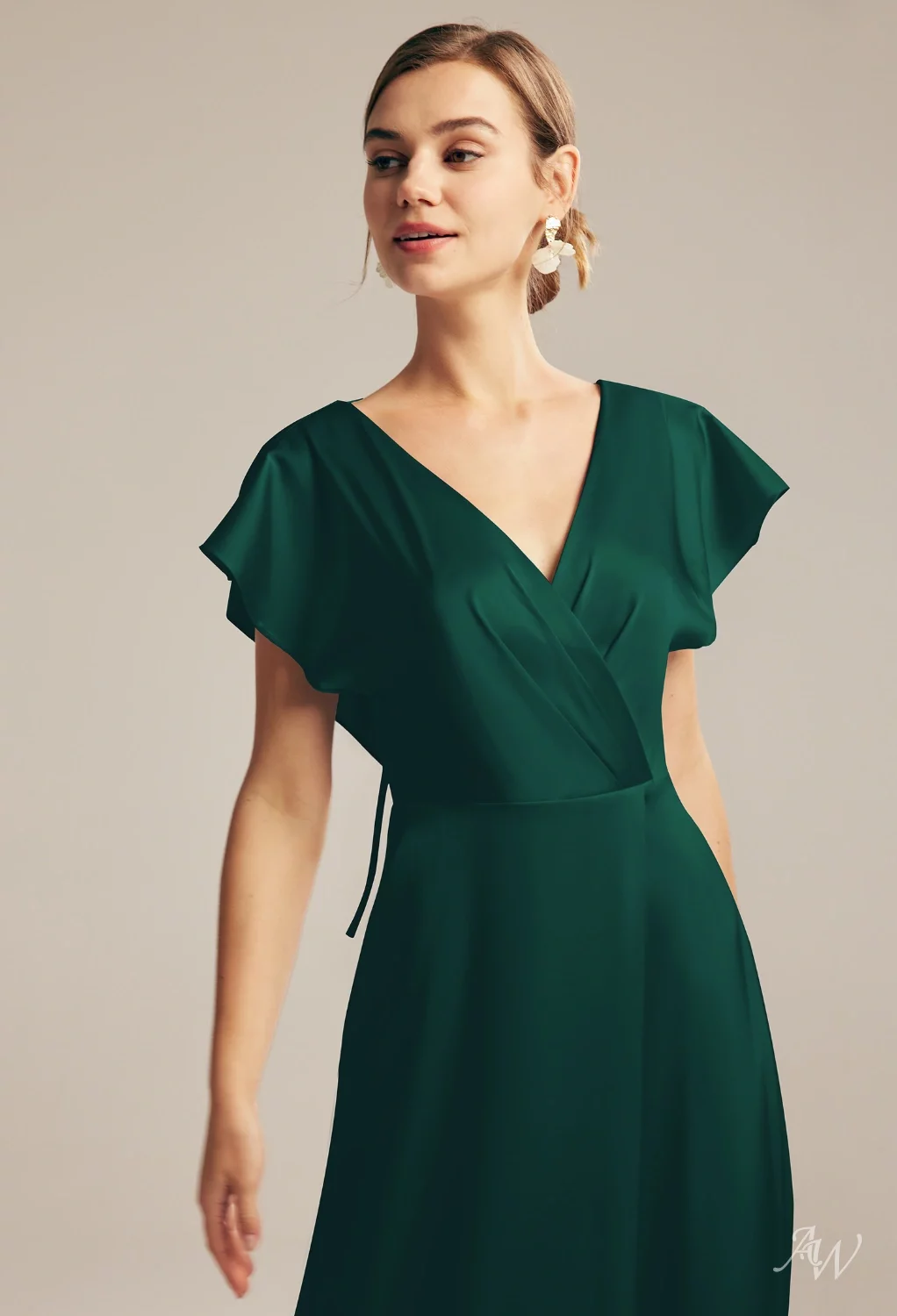 AW Rana Dress, Taupe Satin Charmeuse Floor Length V-Neck Bridesmaid Dresses  | AW.Bridal