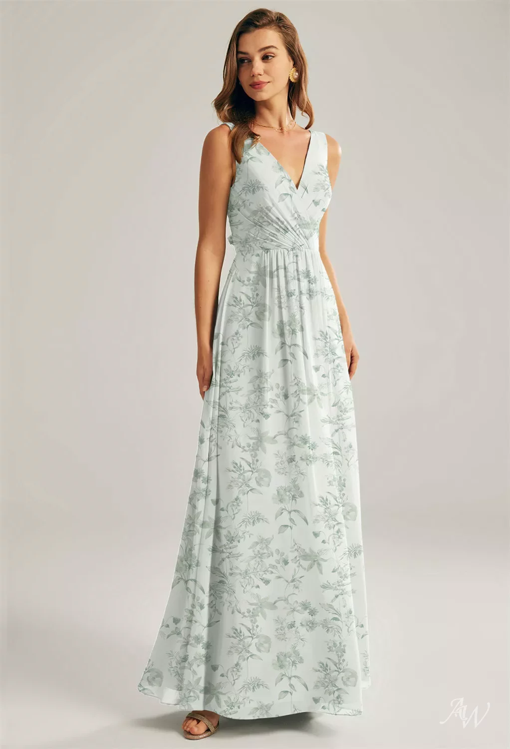 AW Mignon Dress, Verdant Wilds Chiffon Floor Length V-Neck Bridesmaid  Dresses | AW.Bridal