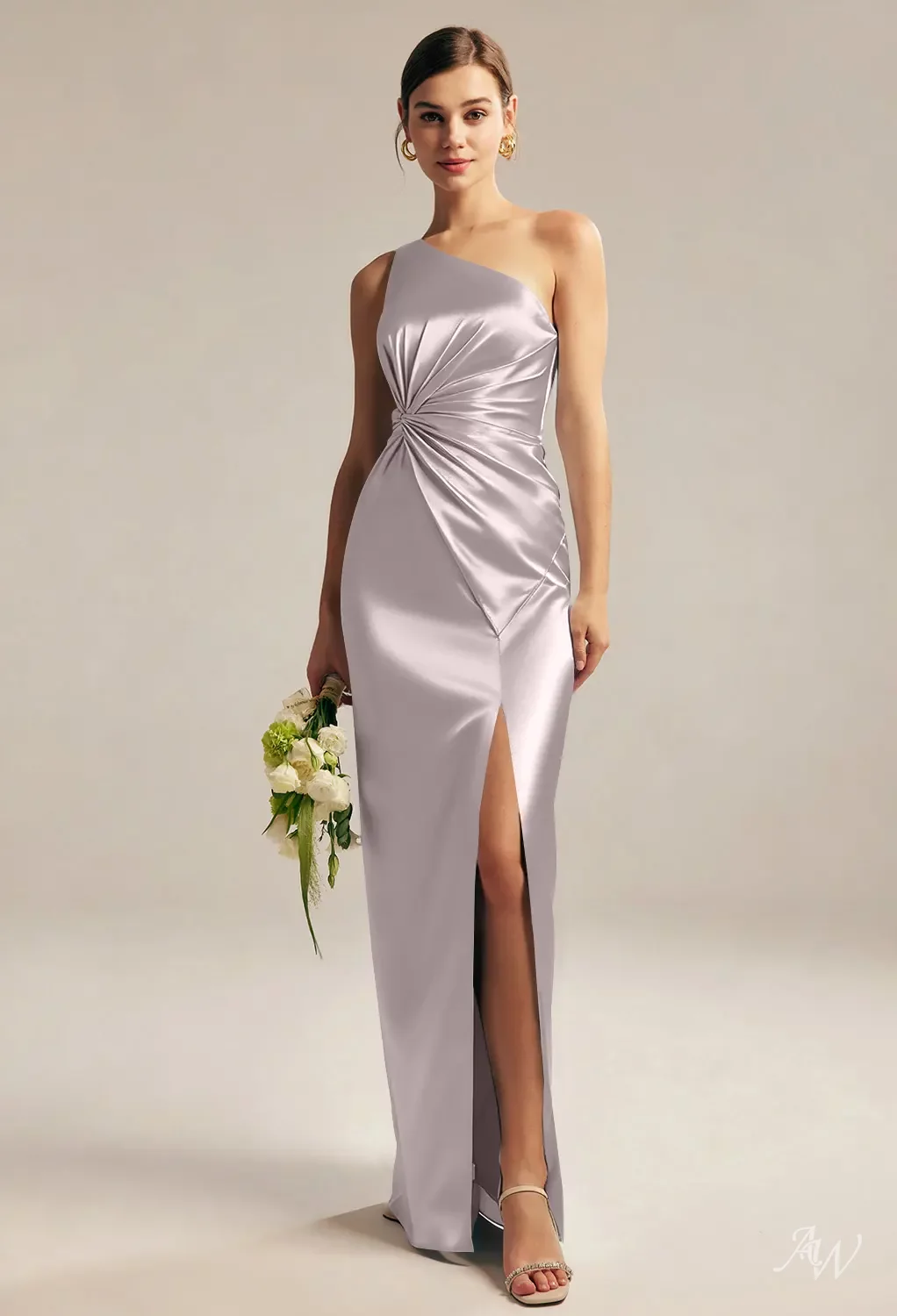AW Finna Dress, Champagne Crystal Satin Satin Charmeuse Floor