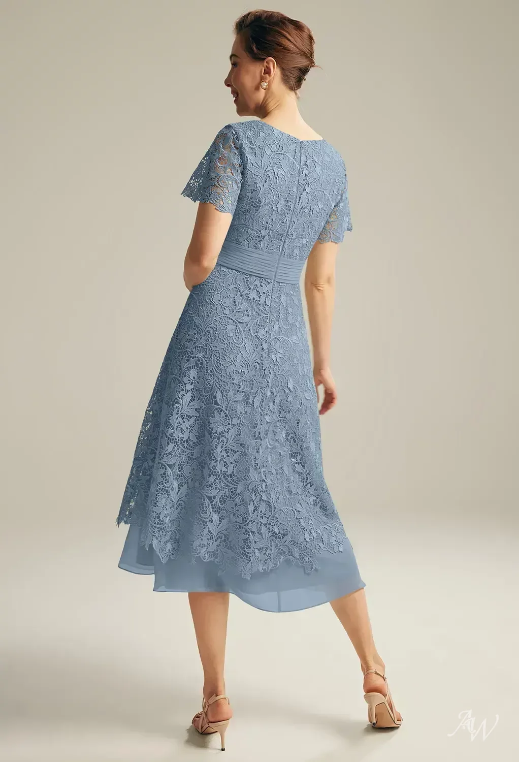 chinese dress ladies Navy Blue A-line High Neck Lace Short Sleeve Knee-length Homecoming  Dresses, MH259 main image 0