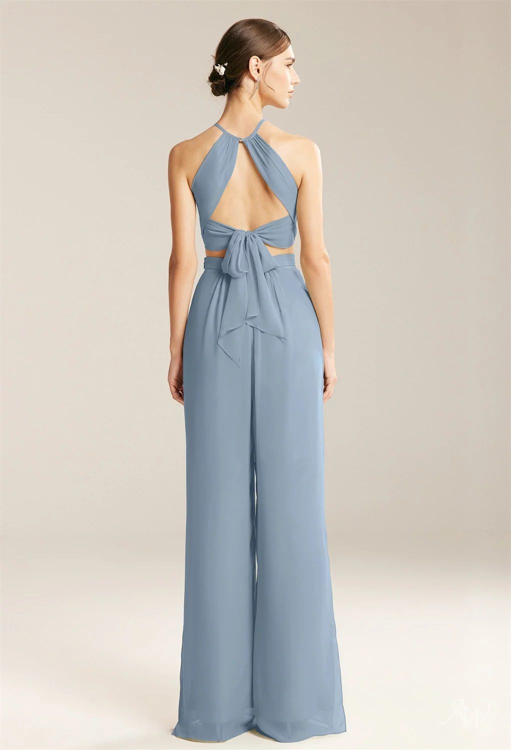 AW Lathan Pants Set, Burgundy Chiffon Floor Length Halter Neckline Bridesmaid Dresses | AW.Bridal AW Lathan Pants Set, Burgundy Chiffon Floor Length Halter Neckline Bridesmaid Dresses | AW.Bridal