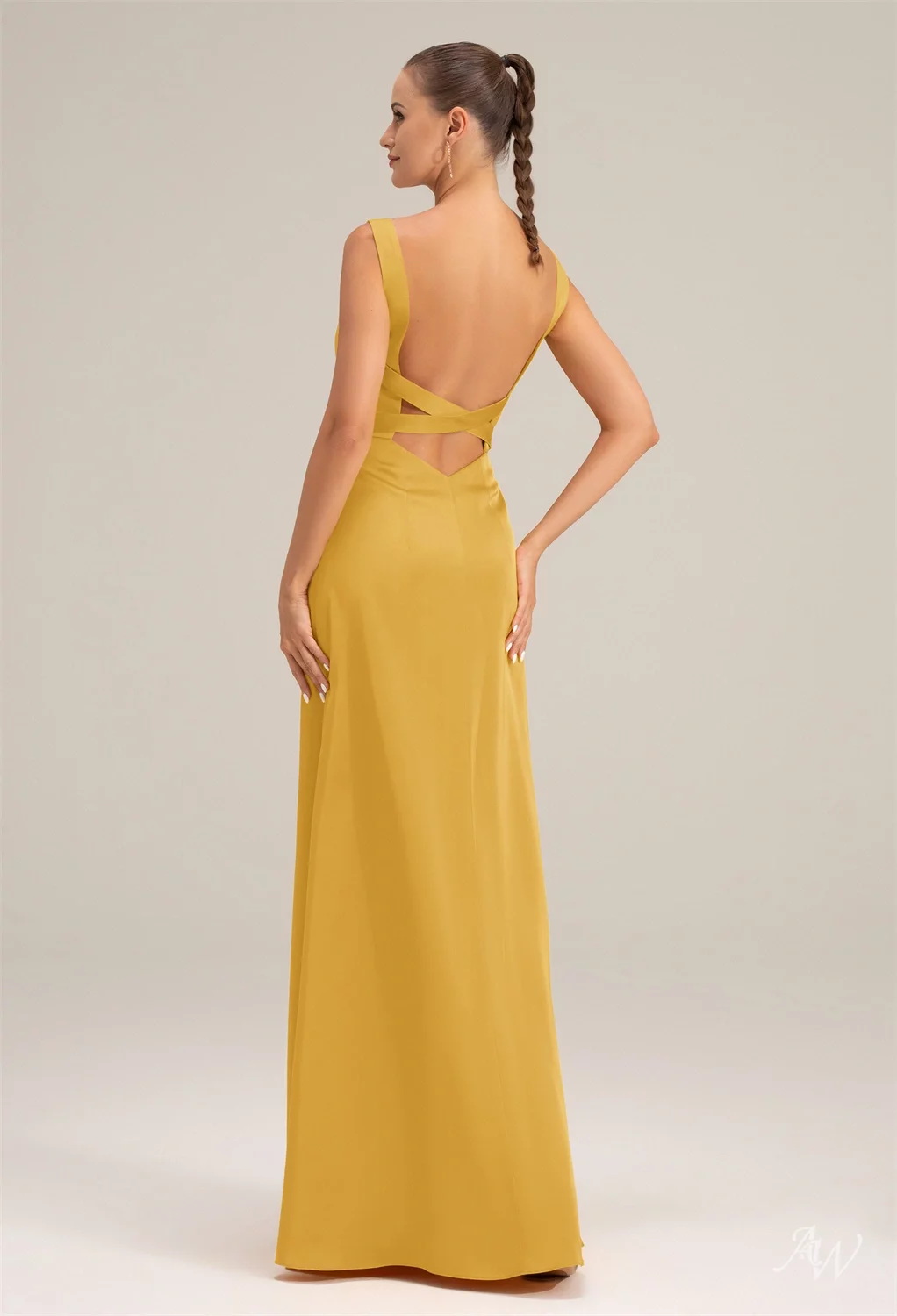 AW Andie Dress, Light Gold Satin Charmeuse Floor Length Sweetheart Neckline  Bridesmaid Dresses | AW.Bridal