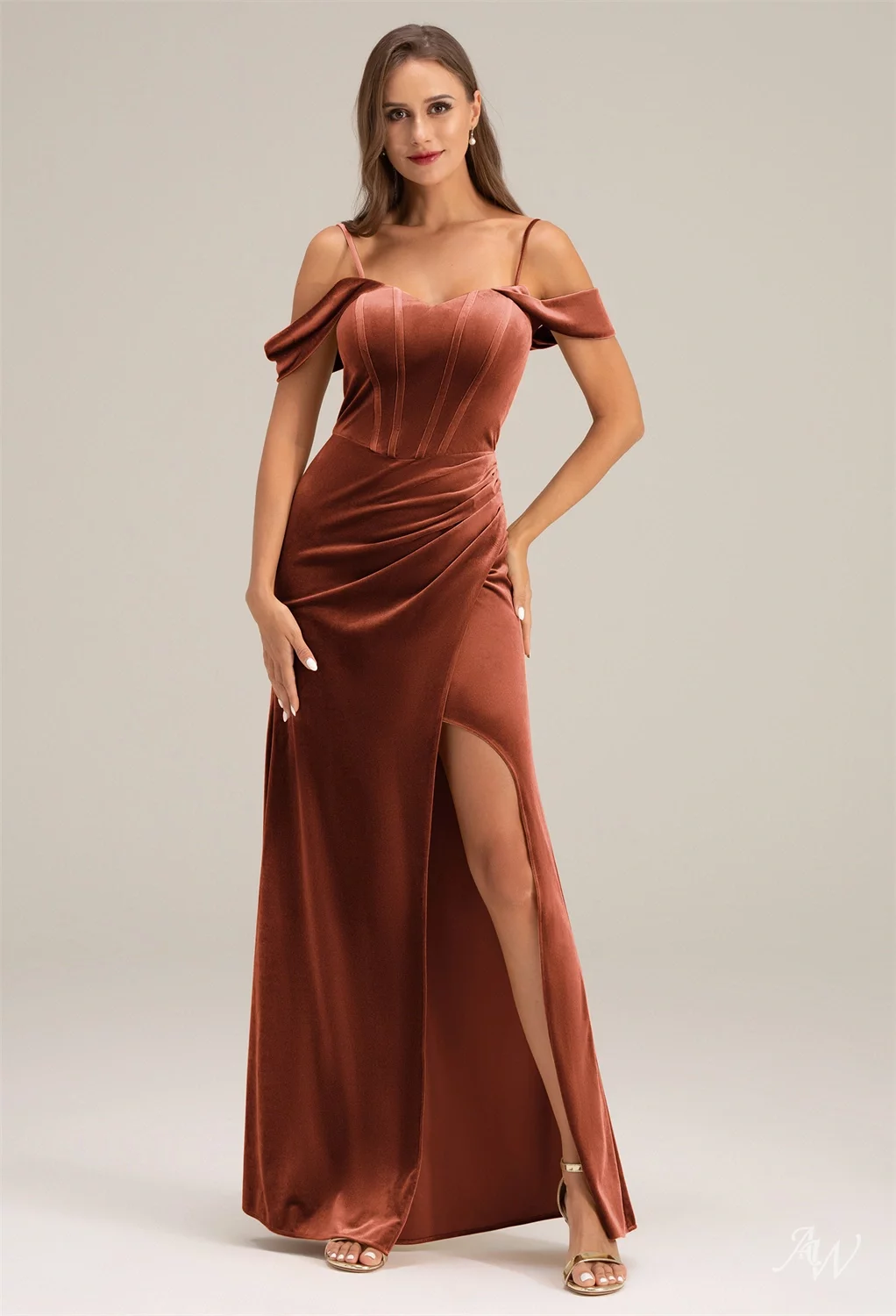 miranda bridesmaid dresses AW.Bridal Mermaid Sweetheart Neckline Off the Shoulder Spaghetti Straps Corset Ruching Split Long Dress Burnt Orange Size 4 Leopard Print Sheer Mini a gown reviews Off the Shoulder Spaghetti Adult dress:16 US