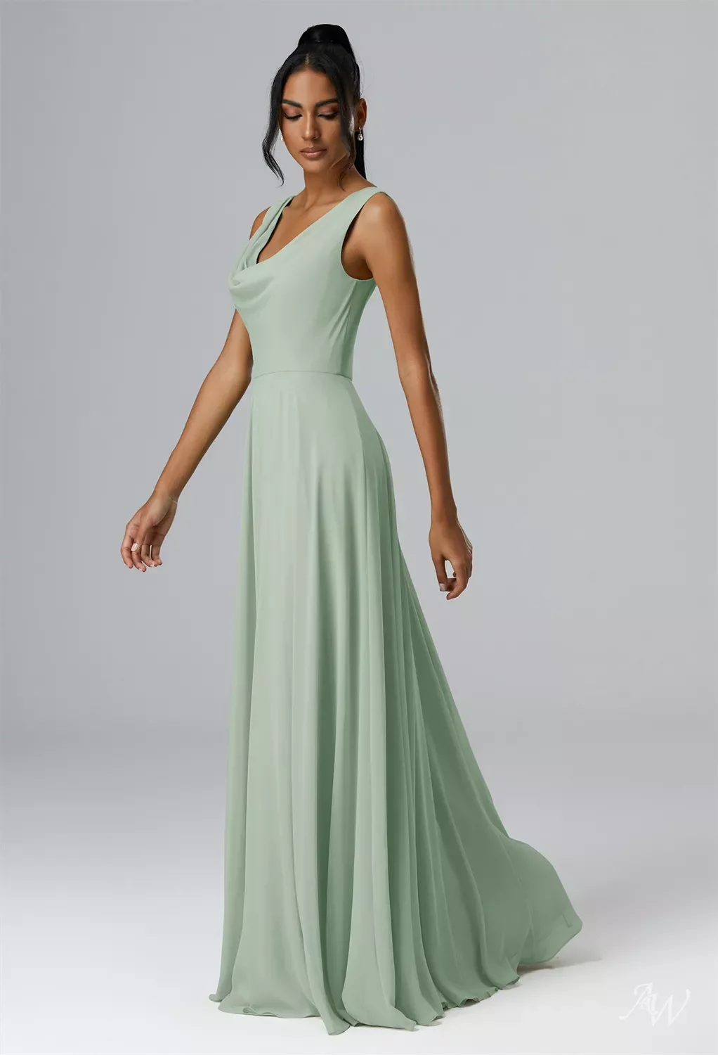Maxi Dress Silver Green Bridesmaid Dresses Sample Monica Size 12 Sea Foam