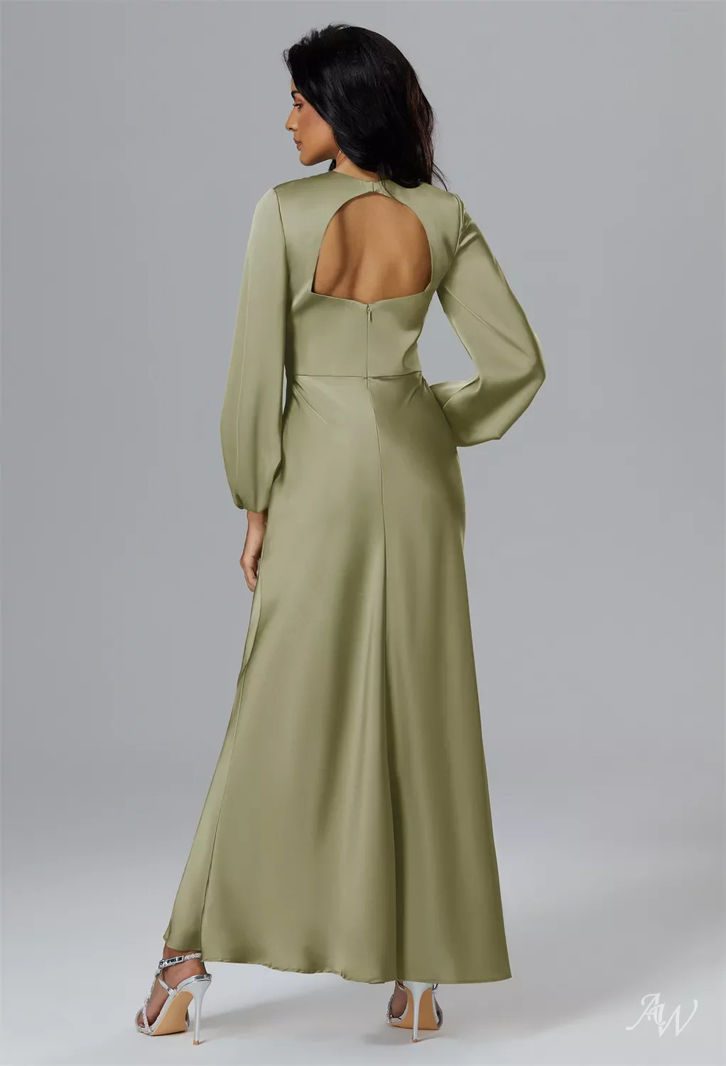 champagne green color dress AW Phyllida Dress, Satin Charmeuse Ankle Length Bateau Neckline Bridesmaid Dresses one shoulder dresses