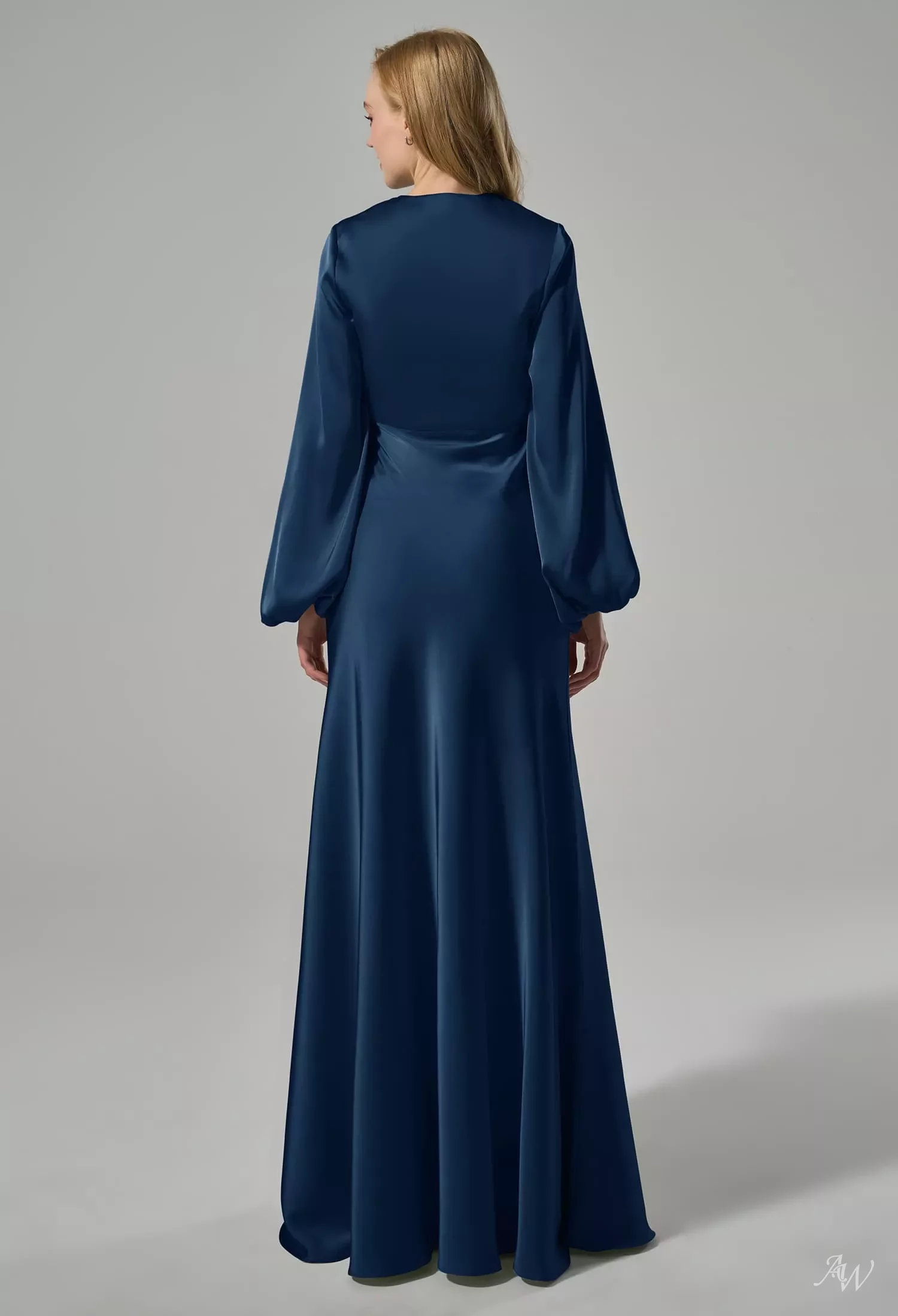 hyacinth bridesmaid dresses AW.Bridal Mermaid V-Neck Floor Length Long Sleeves Puff Sleeves Satin Cutout Long Bridesmaid Dresses Dress Dusty Rose Size 16