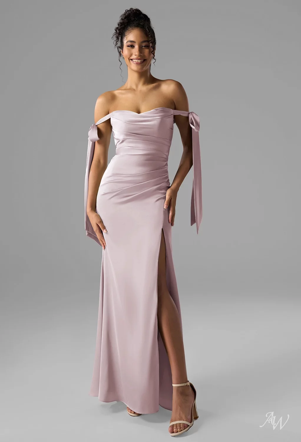 sheer neckline bridesmaid dress AW.Bridal Dresses Stretch Satin Sweetheart Floor Length Sleeveless Off the Shoulder Bows Ruching Split Dusty Rose Size 4 Color:shell beach pink Maxi Neckline blueskies Black Wedding Dresses |