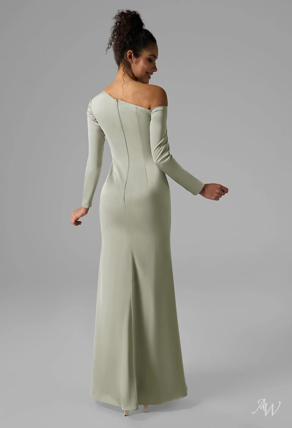 AW.Bridal Mermaid One Shoulder Floor Length Satin Long Bridesmaid Dresses Dress Timber Wolf Size 8 AW.Bridal Mermaid One Shoulder Floor Length Satin Long Bridesmaid Dresses Dress Timber Wolf Size 8