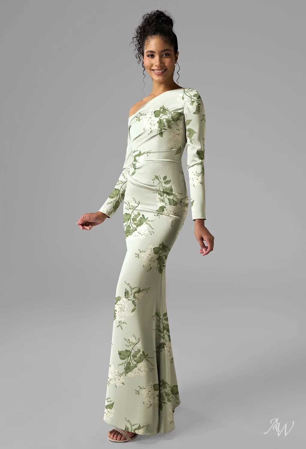 anya green dress AW.Bridal Mermaid One Shoulder Floor Length Satin Wedding Guest Dresses Dress Sage Green Size 8