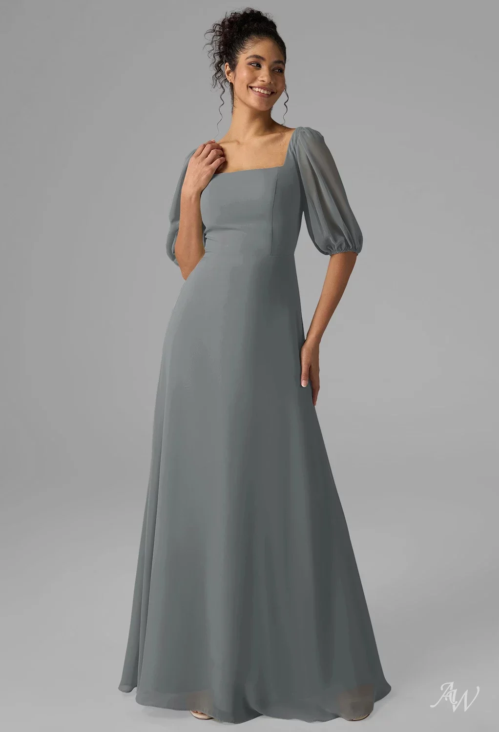 AW.Bridal A-line Square Neckline Floor Length Long Bridesmaid Dresses Dress Steel Gray Size 4