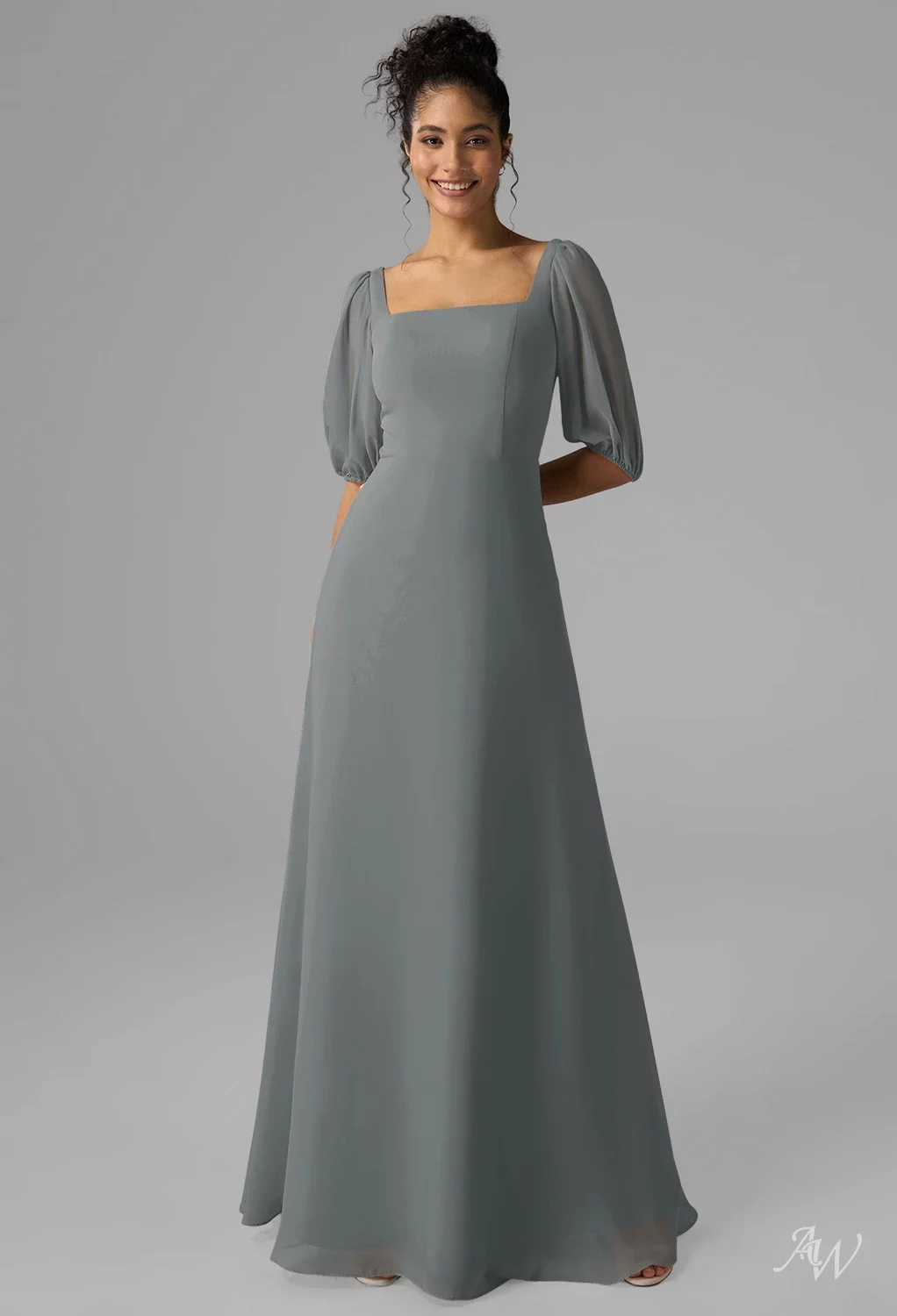 AW.Bridal A-line Square Neckline Floor Length Long Bridesmaid Dresses Dress Steel Gray Size 4
