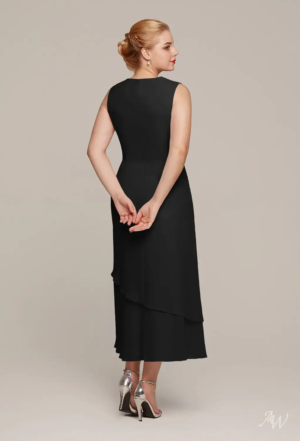 AW Babette Dress, Burgundy Chiffon Tea Length Bateau Neckline Mother of the  Bride Dresses | AW.Bridal