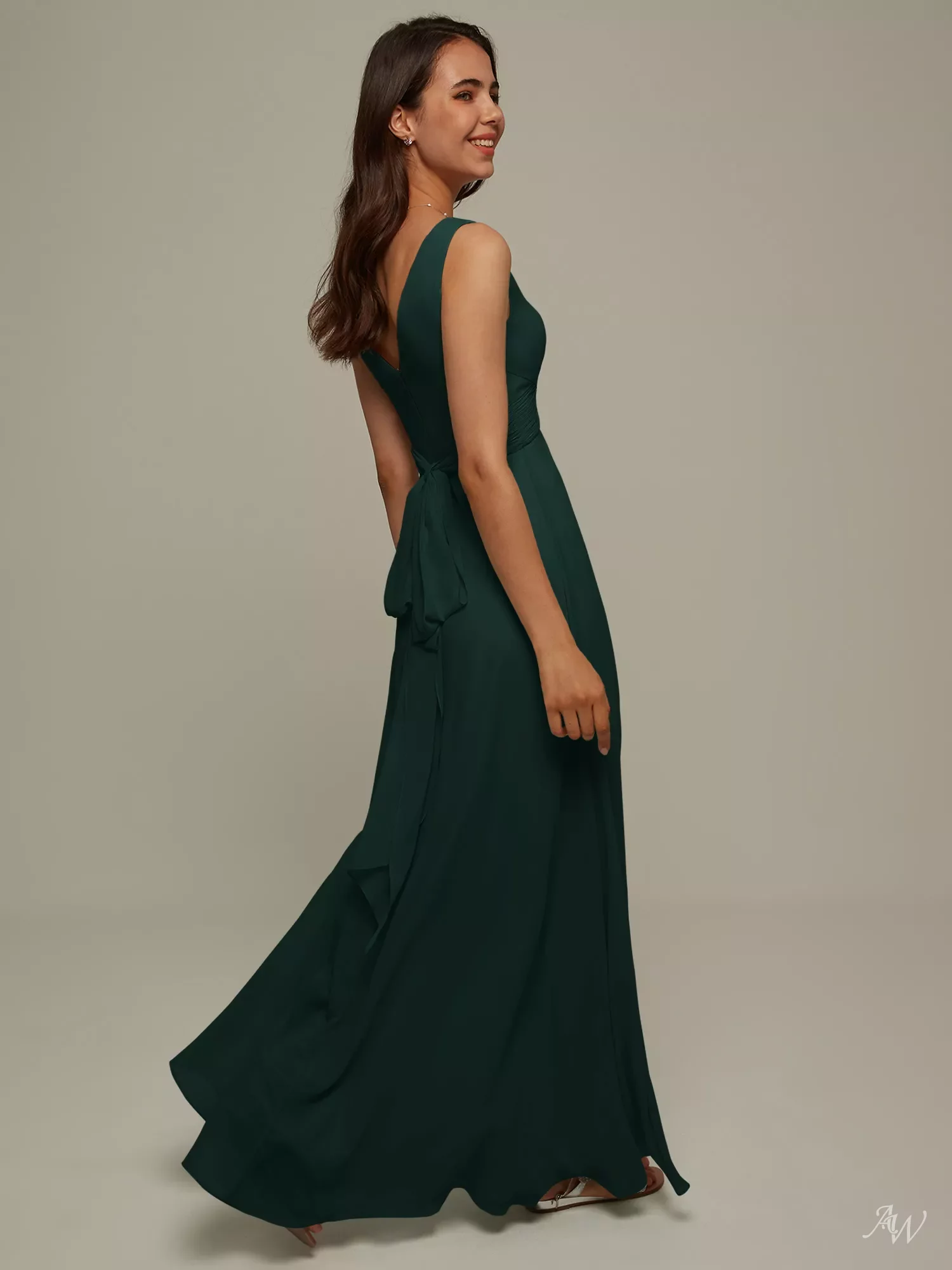 AW Lucille Dress, Taupe Chiffon Floor Length V-Neck Bridesmaid Dresses | AW.Bridal AW Lucille Dress, Taupe Chiffon Floor Length V-Neck Bridesmaid Dresses | AW.Bridal