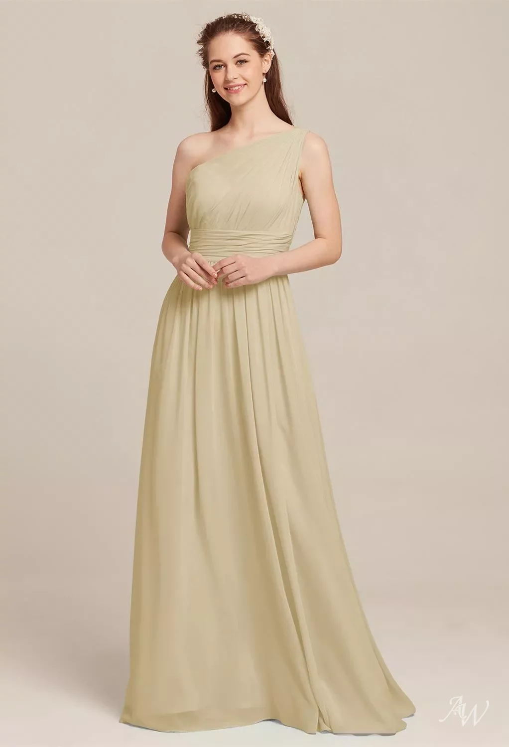 grace bridesmaid dresses AW Dress, Sage Green Chiffon Floor Length One Shoulder embellished corset Easy to wear it Days:6 Days Ayeza Khan looks very