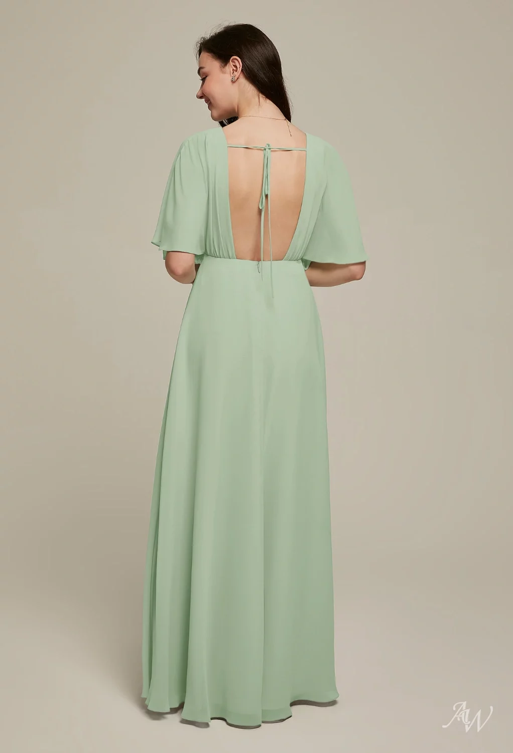 AW Vickie Dress, Dusty Blue Chiffon Floor Length V-Neck Bridesmaid