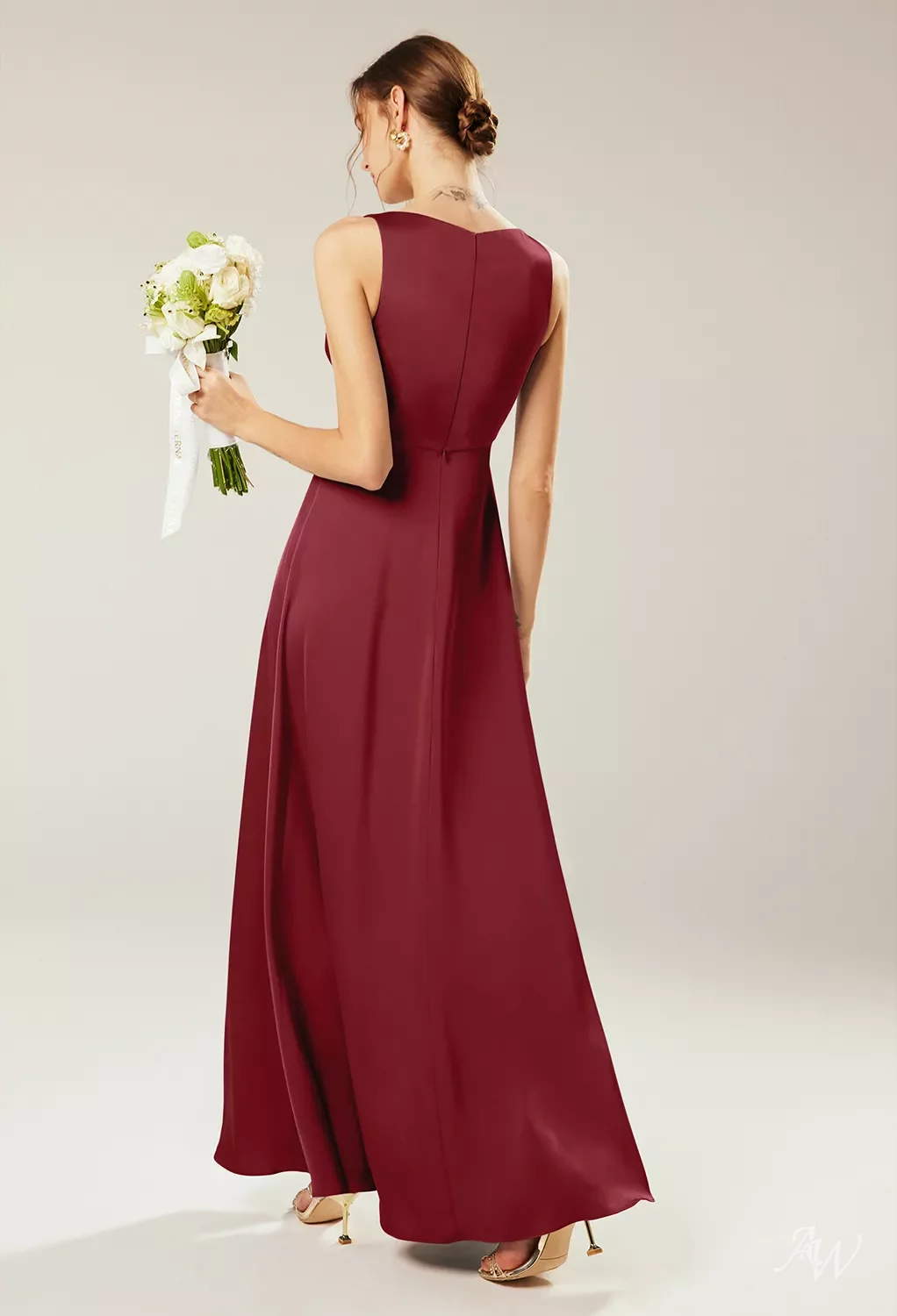 maggie bridesmaid dresses AW Maggie Dress, Sage Green Crystal Satin Satin Charmeuse Floor Length V-Neck Bridesmaid Dresses