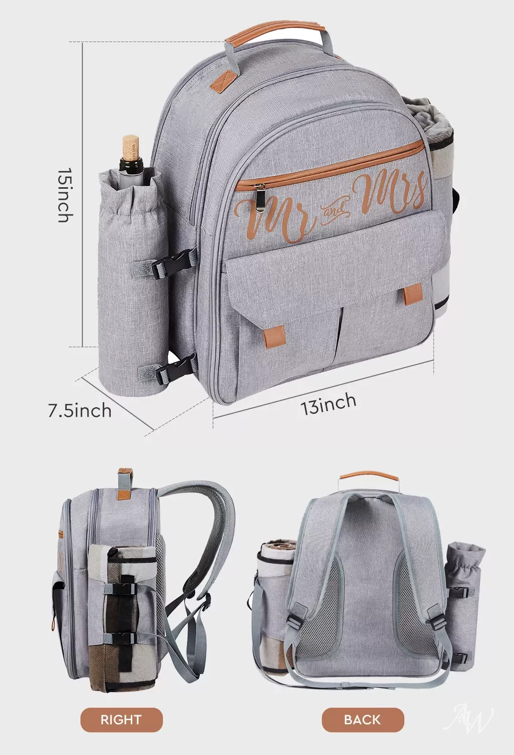 AW Wedding Gifts Picnic Backpack Bag, Gifts & Decor | AW.Bridal display picture 1