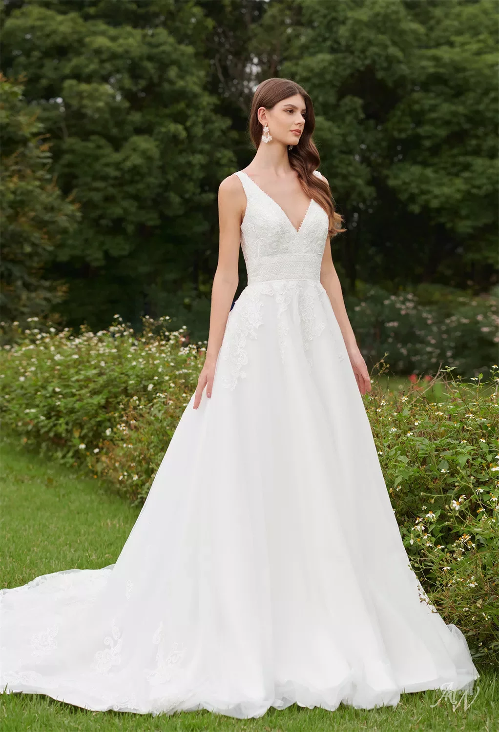 AW Felipa Wedding Dress, Jasmine Green Tulle Floor Length V-Neck Wedding Dresses | AW.Bridal AW Felipa Wedding Dress, Jasmine Green Tulle Floor Length V-Neck Wedding Dresses | AW.Bridal