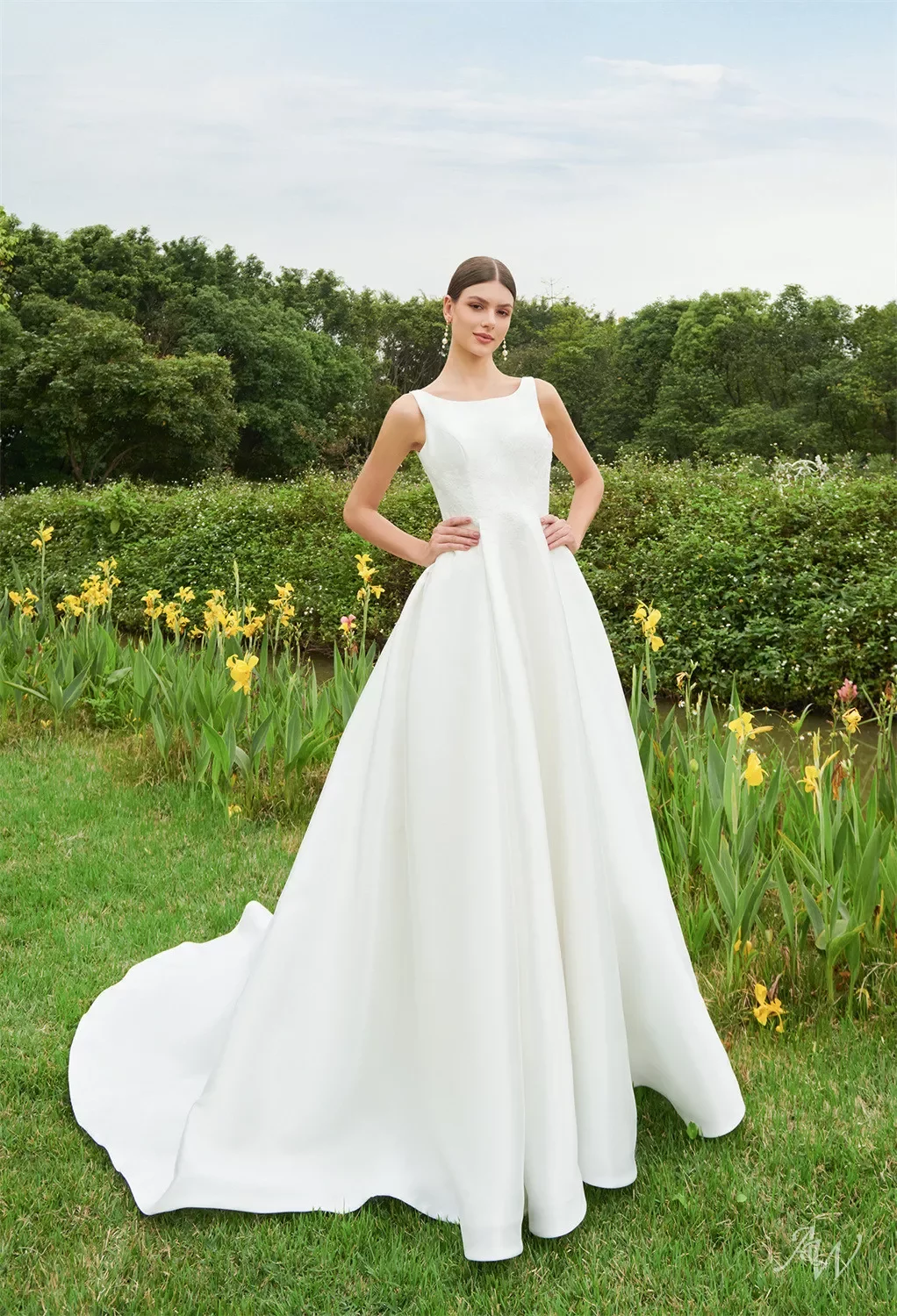 AW Irmgard Wedding Dress, Jasmine Green Satin Floor Length Bateau Neckline Wedding Dresses | AW.Bridal AW Irmgard Wedding Dress, Jasmine Green Satin Floor Length Bateau Neckline Wedding Dresses | AW.Bridal