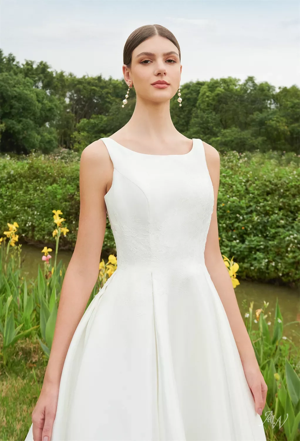 AW Irmgard Wedding Dress, Jasmine Green Satin Floor Length Bateau Neckline Wedding Dresses | AW.Bridal AW Irmgard Wedding Dress, Jasmine Green Satin Floor Length Bateau Neckline Wedding Dresses | AW.Bridal