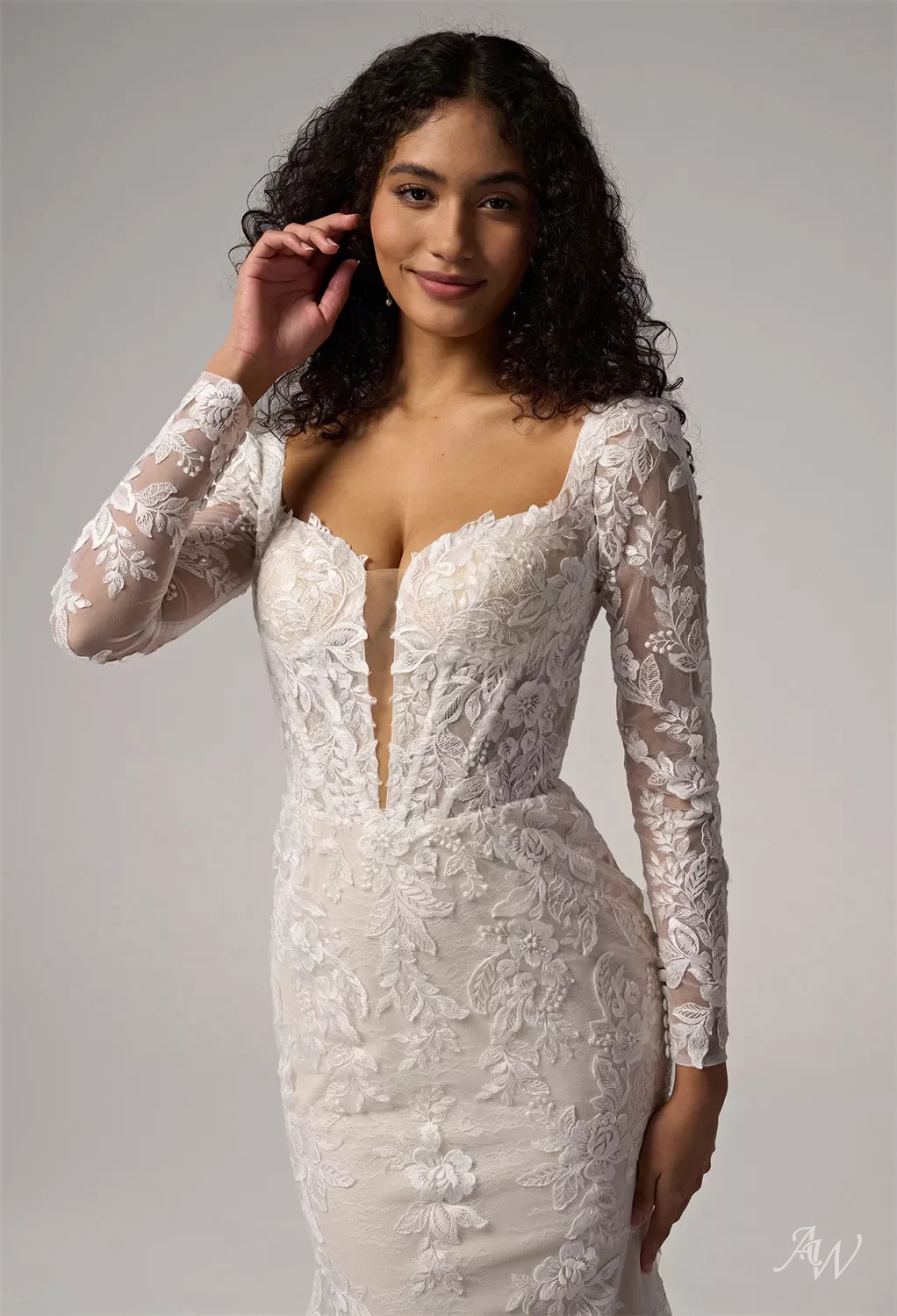a line princess lace wedding dress Princess A-Line V-Neck Tulle Ivory Long Sleeves Wedding Dress WD181 US12 / Ivory